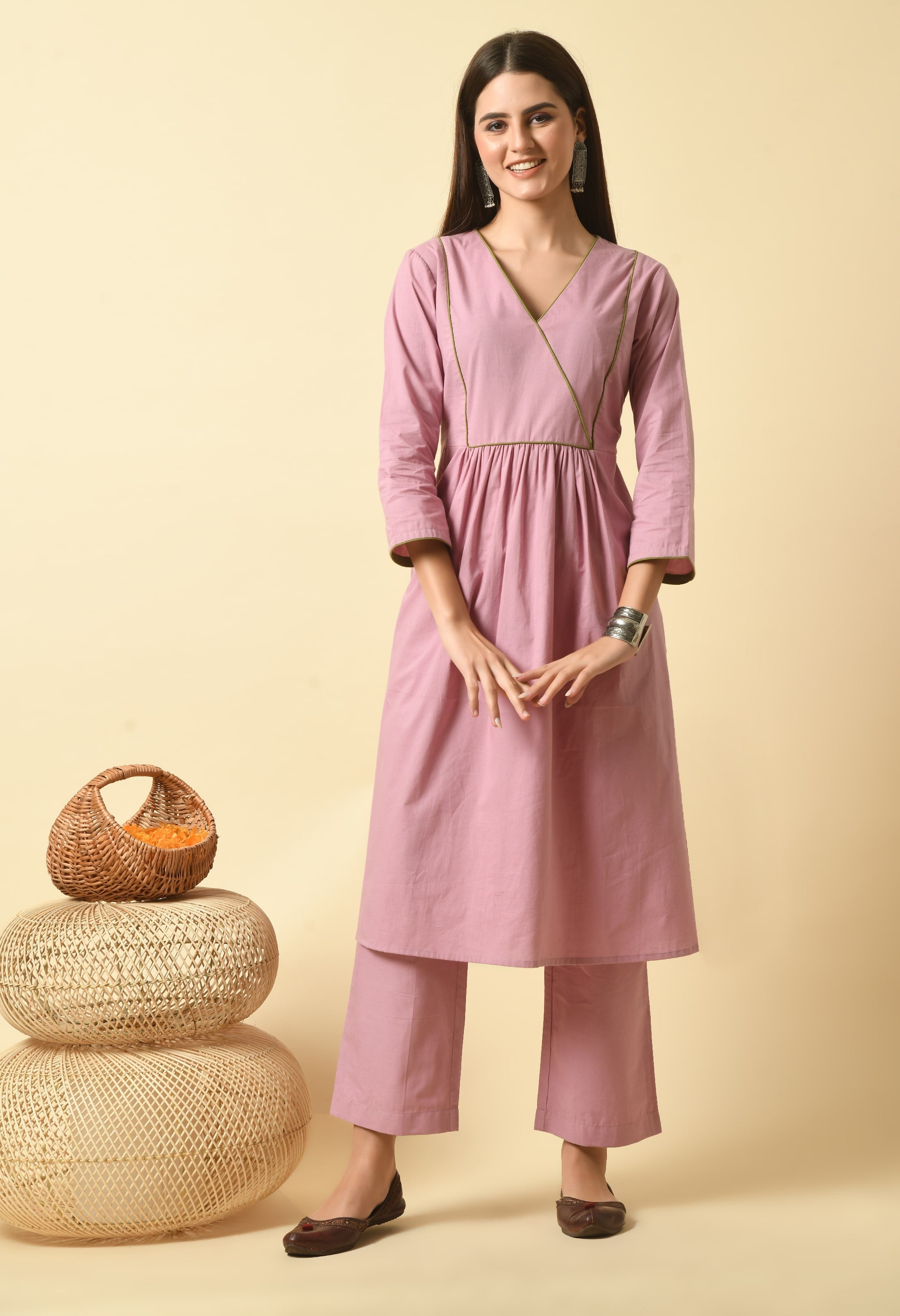 Easy Mauve Cotton Kurta Set | Mauve Kurtas Set Online