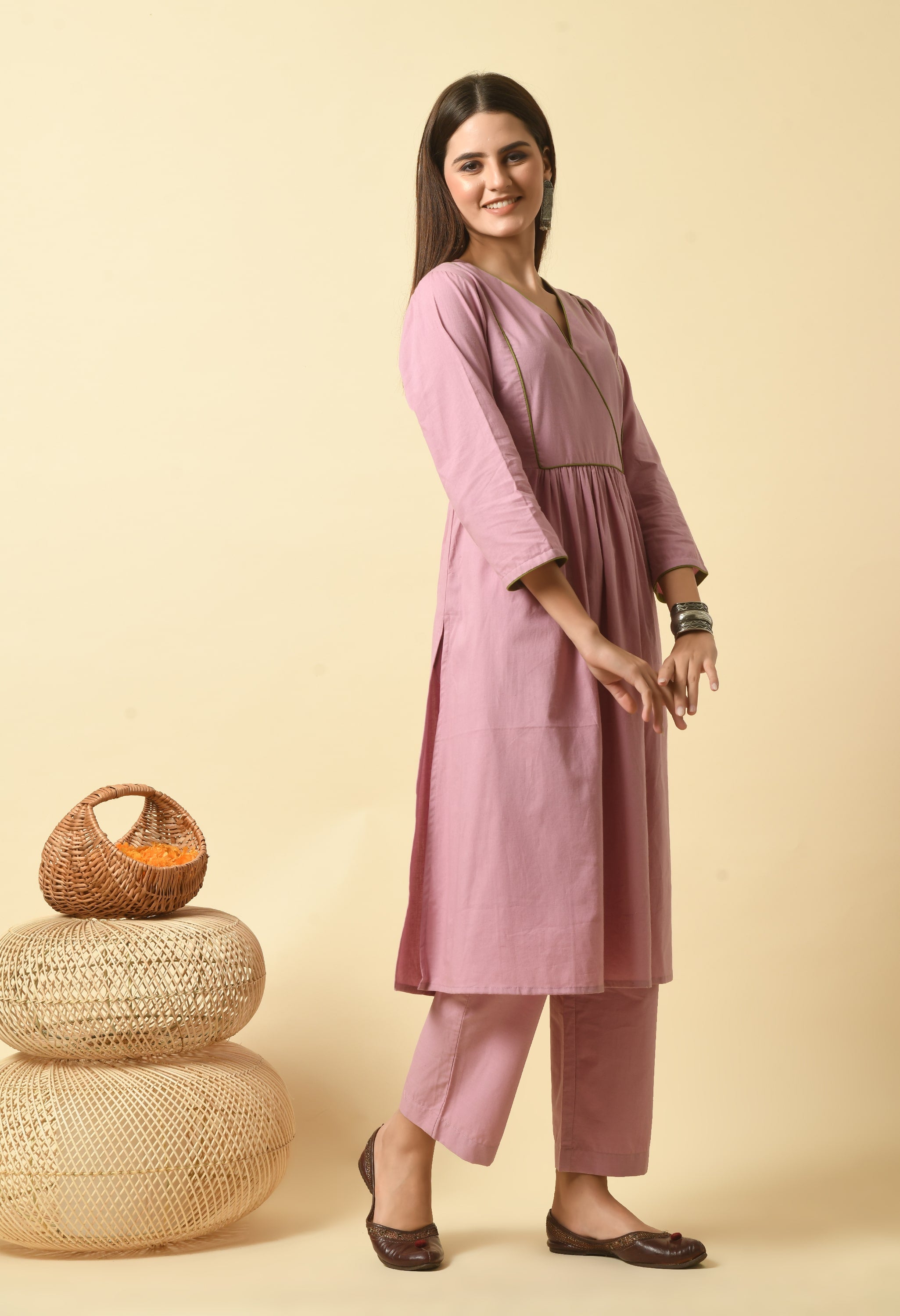 Easy Mauve Cotton Kurta Set | Mauve Kurtas Set Online