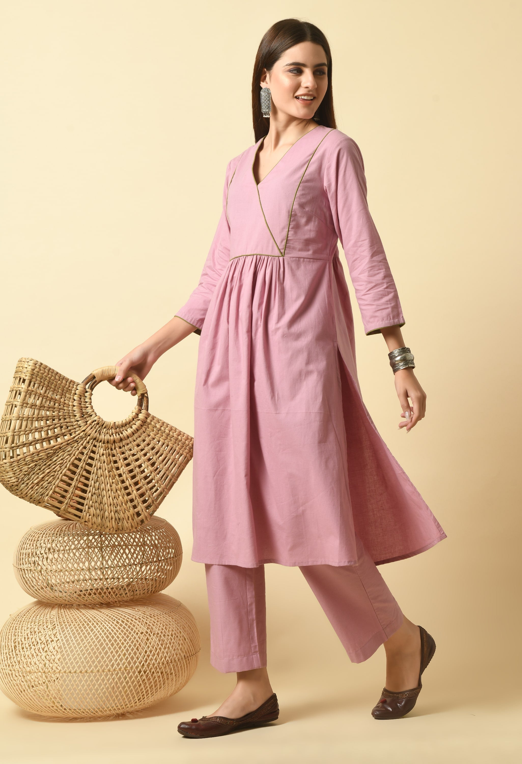 Easy Mauve Cotton Kurta Set | Mauve Kurtas Set Online