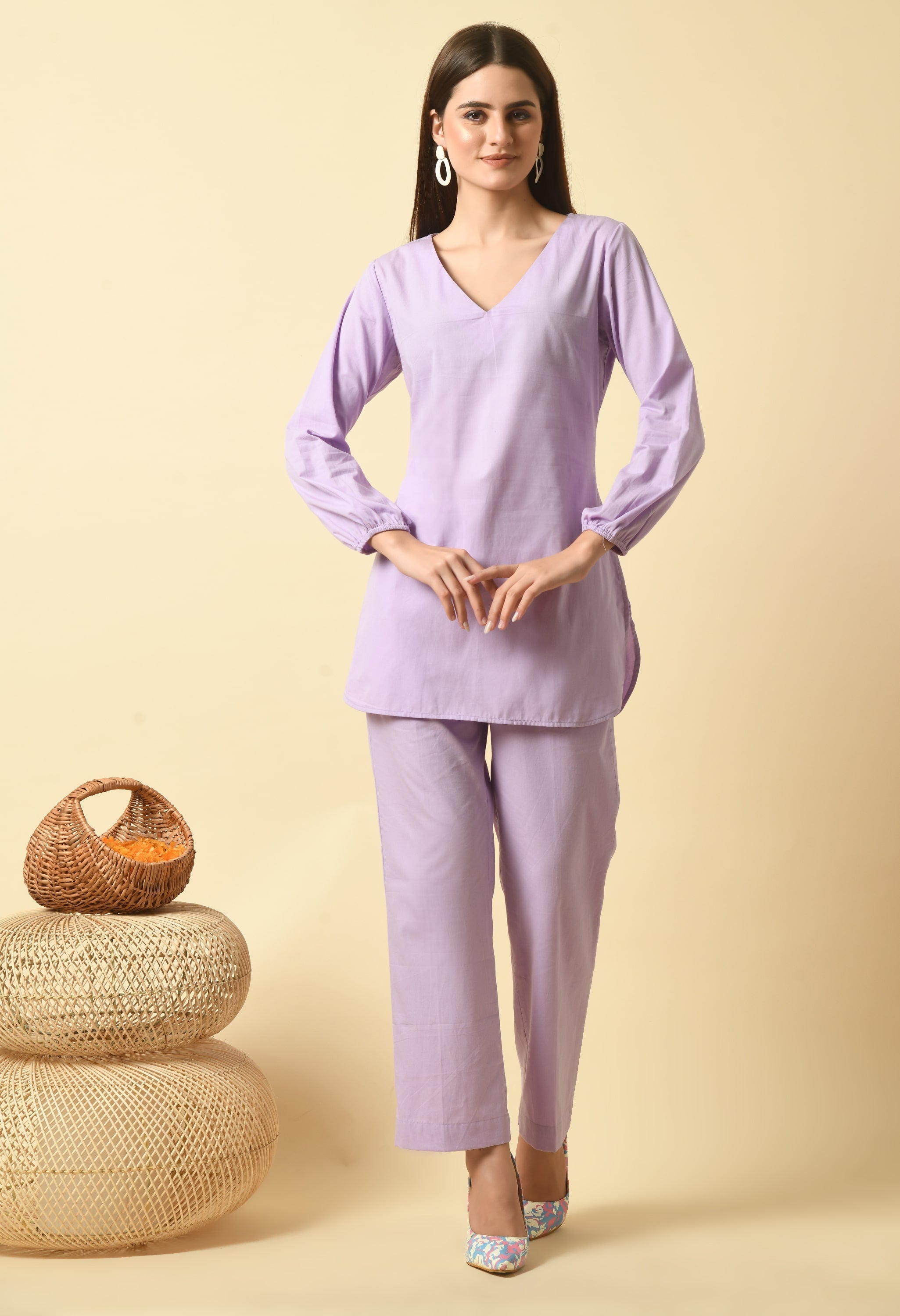 Rozaana Cotton Co-ord Set | Purple Co Ord Set for Women