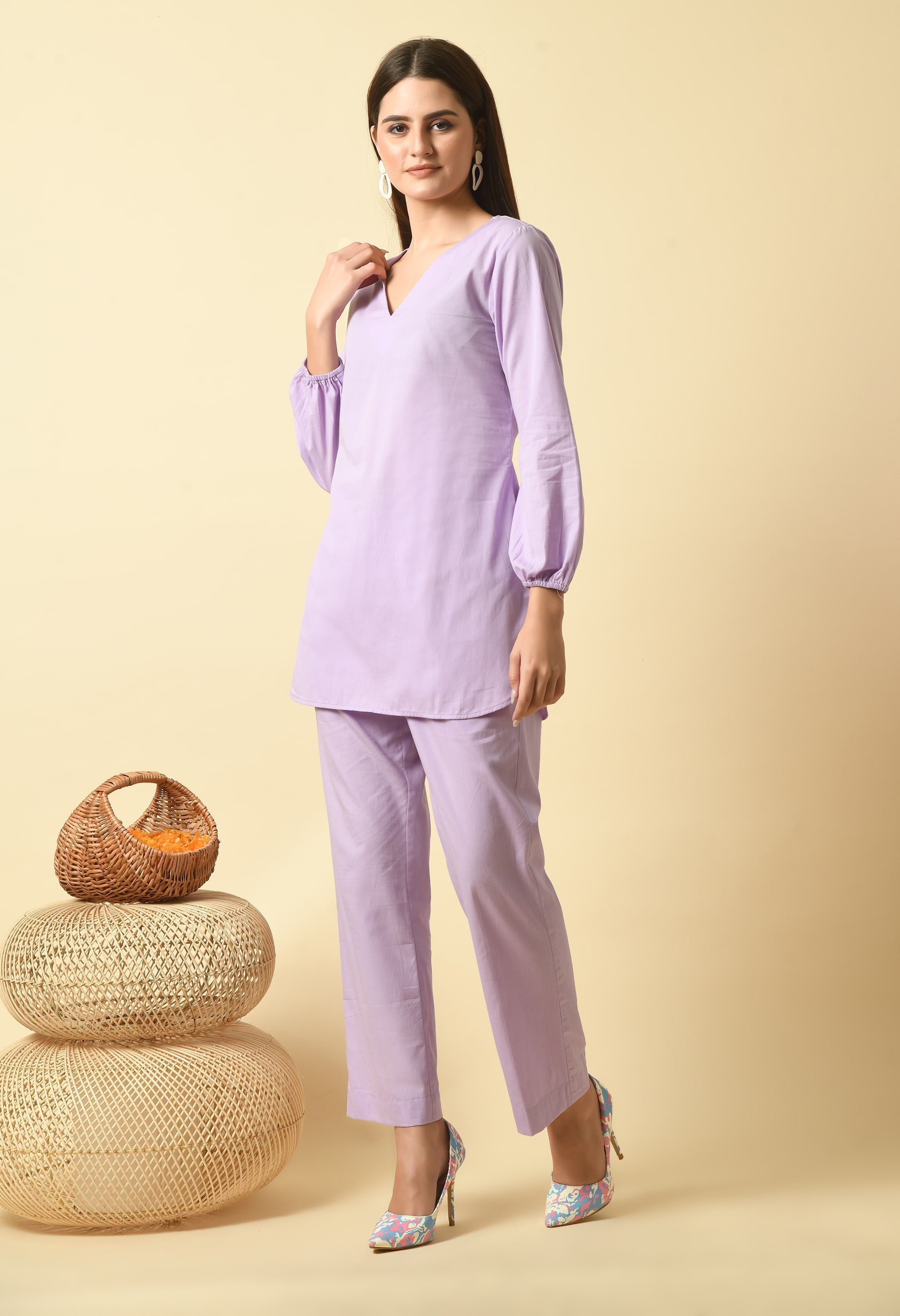 Rozaana Cotton Co-ord Set | Purple Co Ord Set for Women