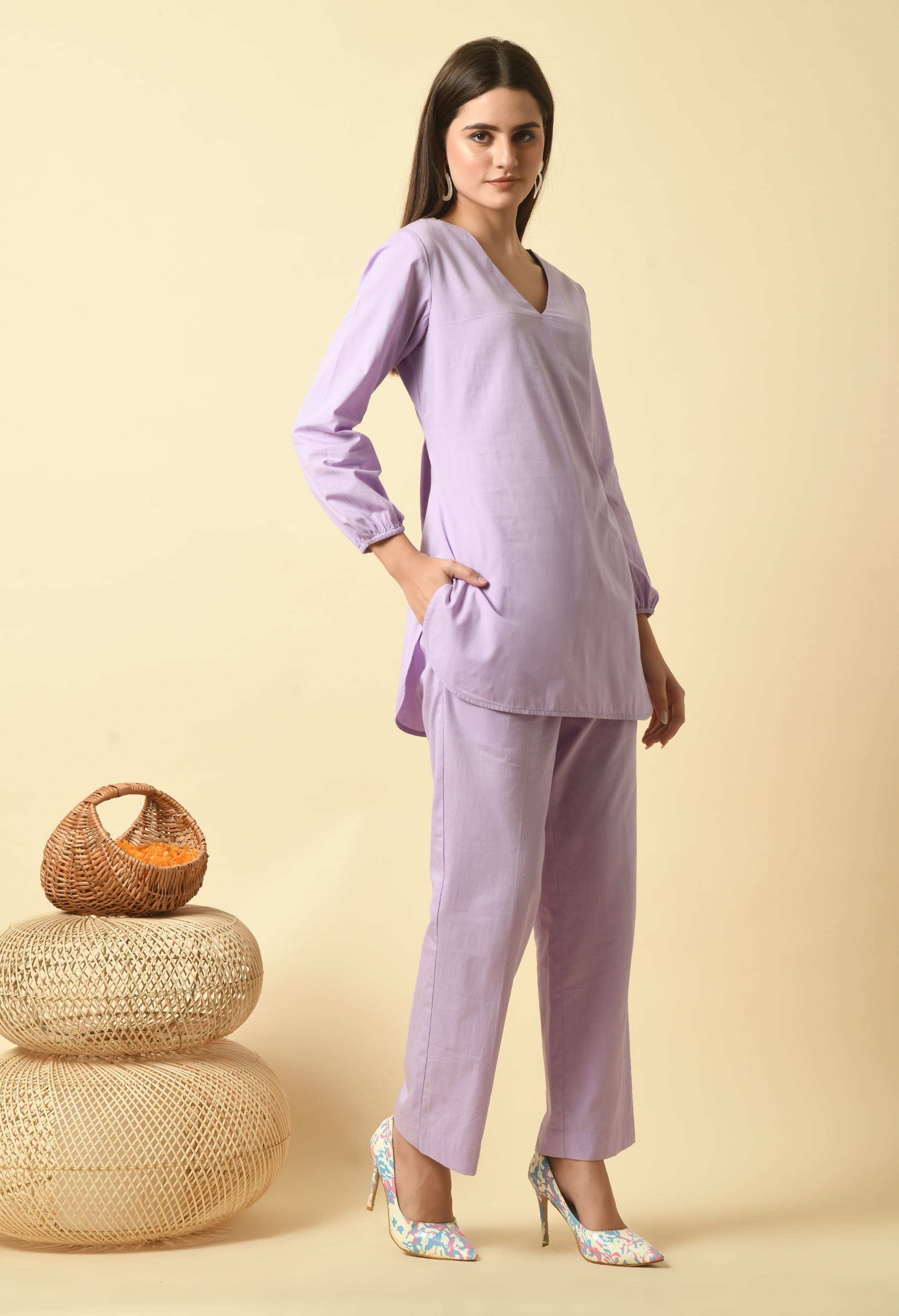 Rozaana Cotton Co-ord Set | Purple Co Ord Set for Women