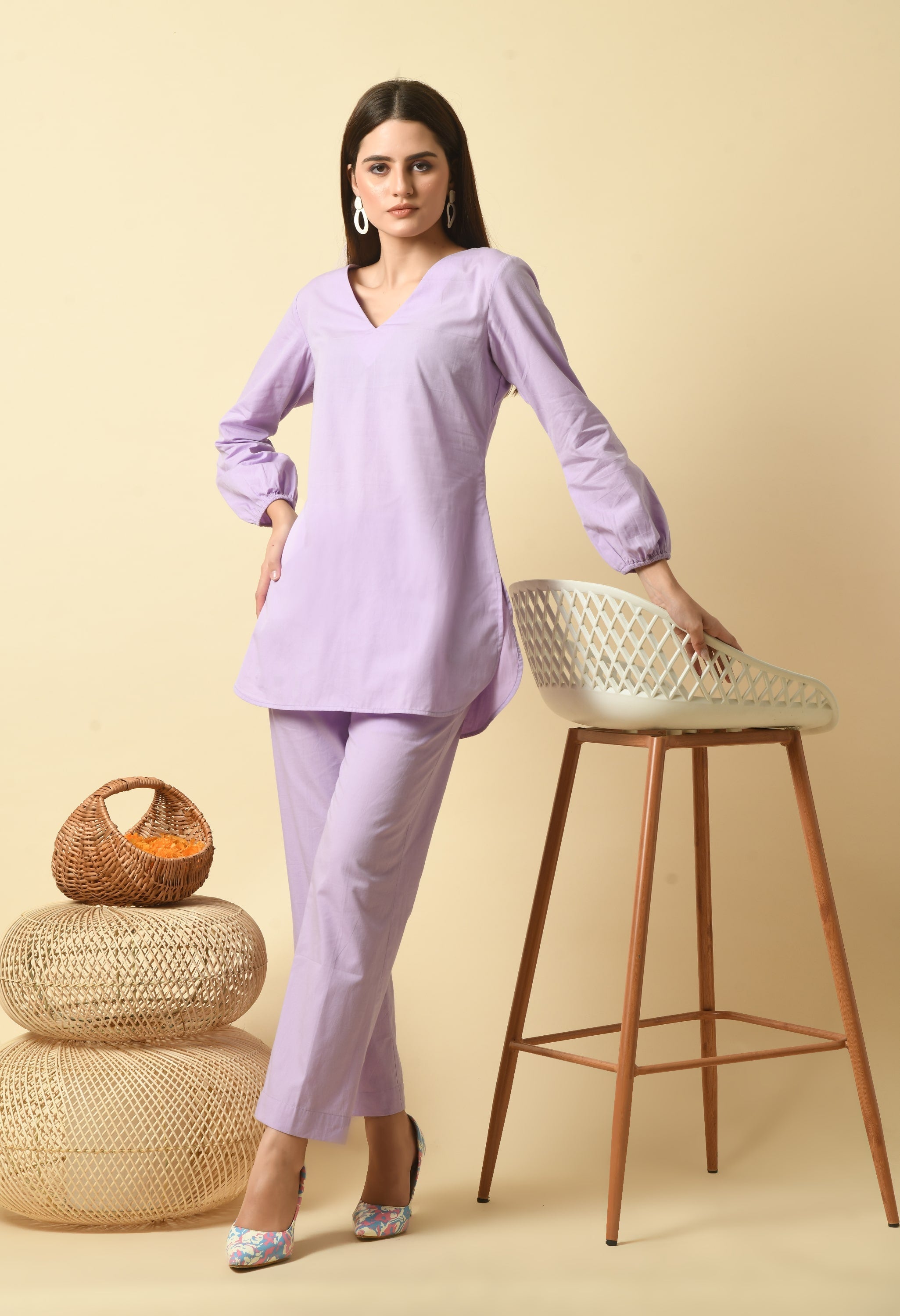 Rozaana Cotton Co-ord Set | Purple Co Ord Set for Women