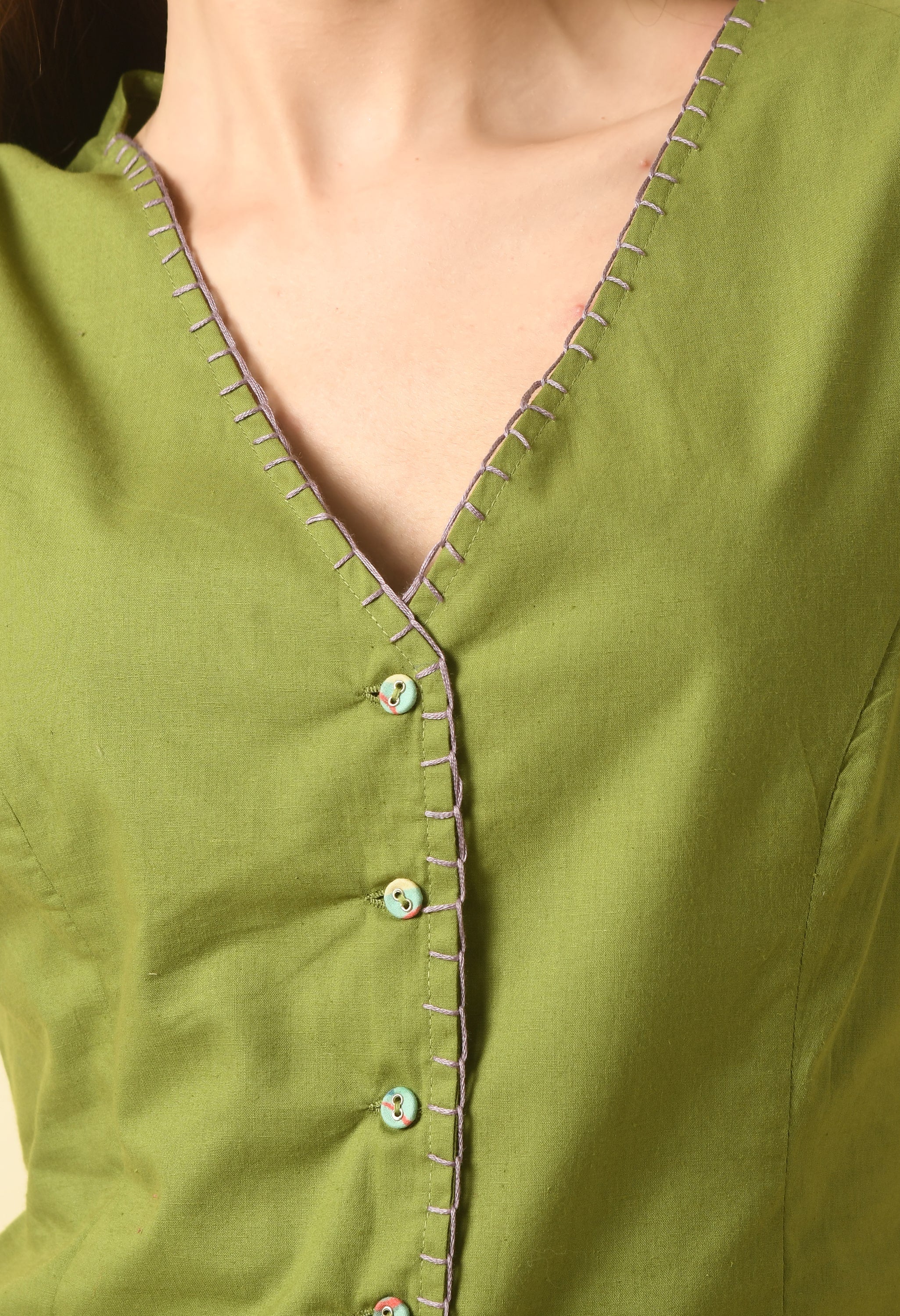 Heena Cotton Vest Co Ord Set | Green Cotton Vest Co Ord Set