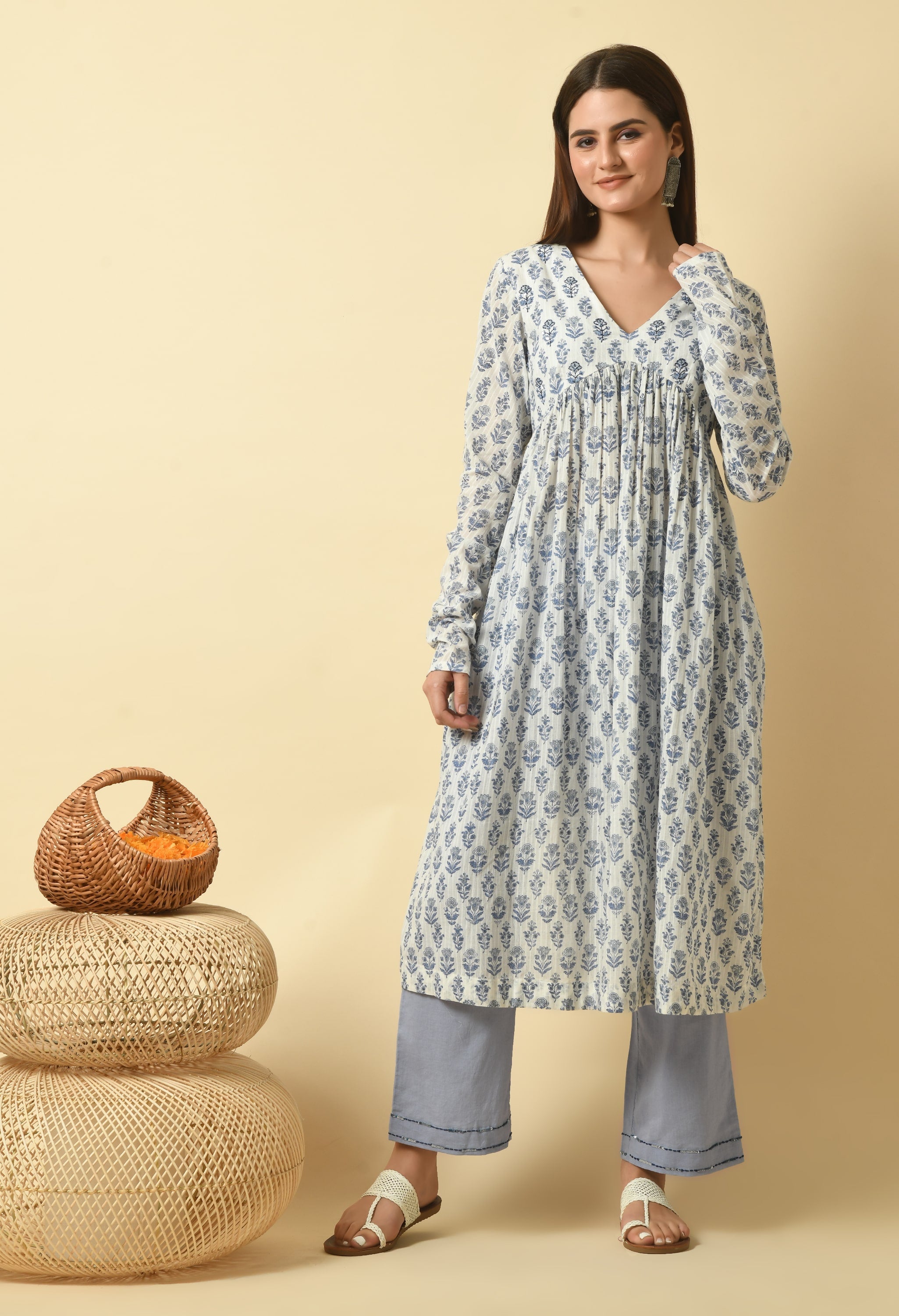 Tarang Handblock Cotton Anarkali Set | Block Print Anarkali Kurta Set For Women