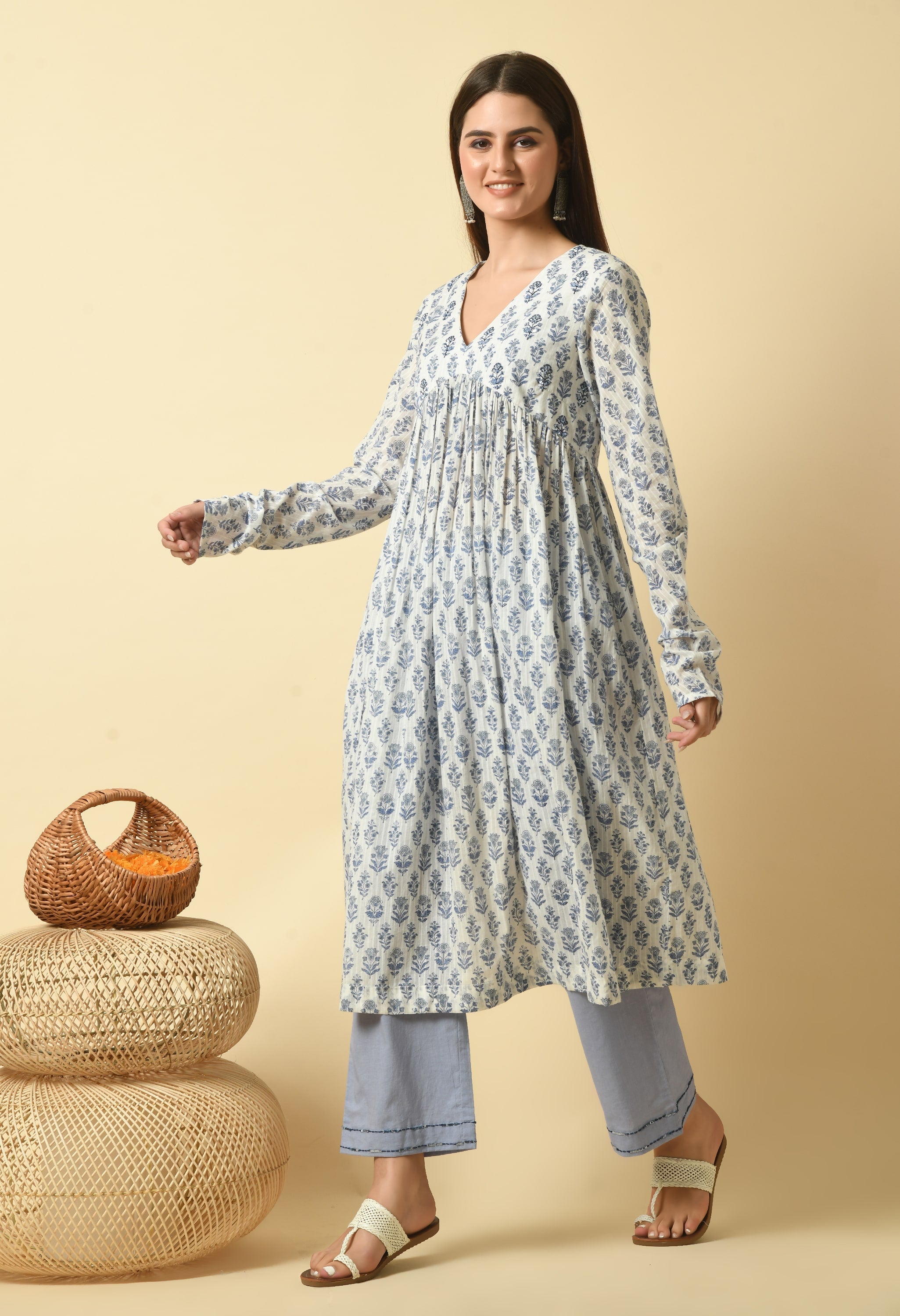 Tarang Handblock Cotton Anarkali Set | Block Print Anarkali Kurta Set For Women