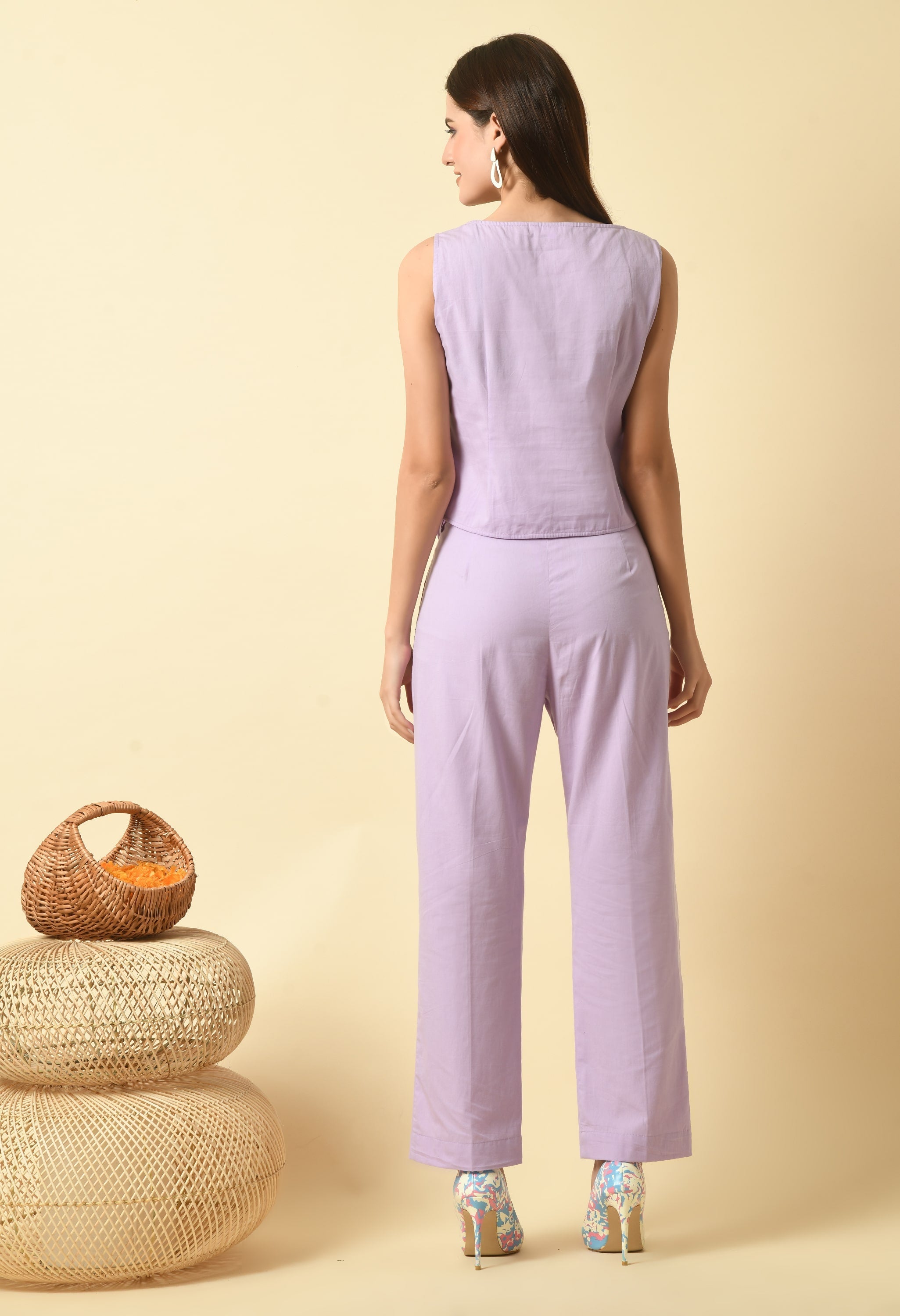 Lavender Cotton Vest Co-Ord Set | Lounge Coord Sets for Women