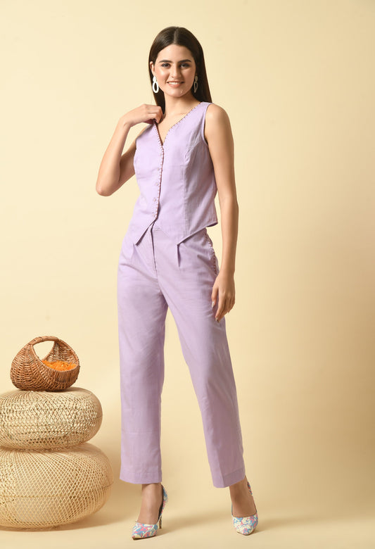 lavender-cotton-vest-co-ord-set-|-lounge-coord-sets-for-women