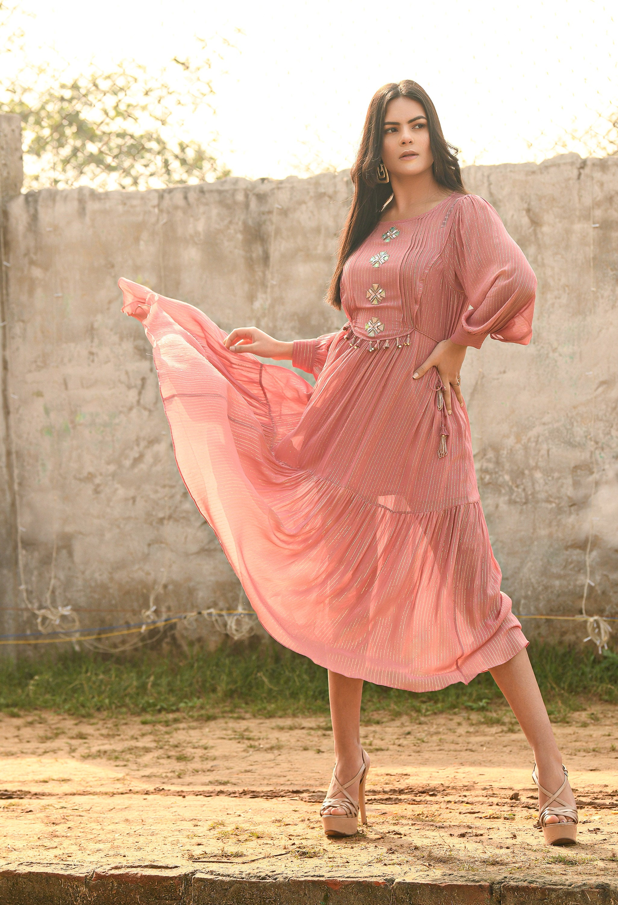 Sitar Lurex Flare Dress | Lurex Dresses For Women