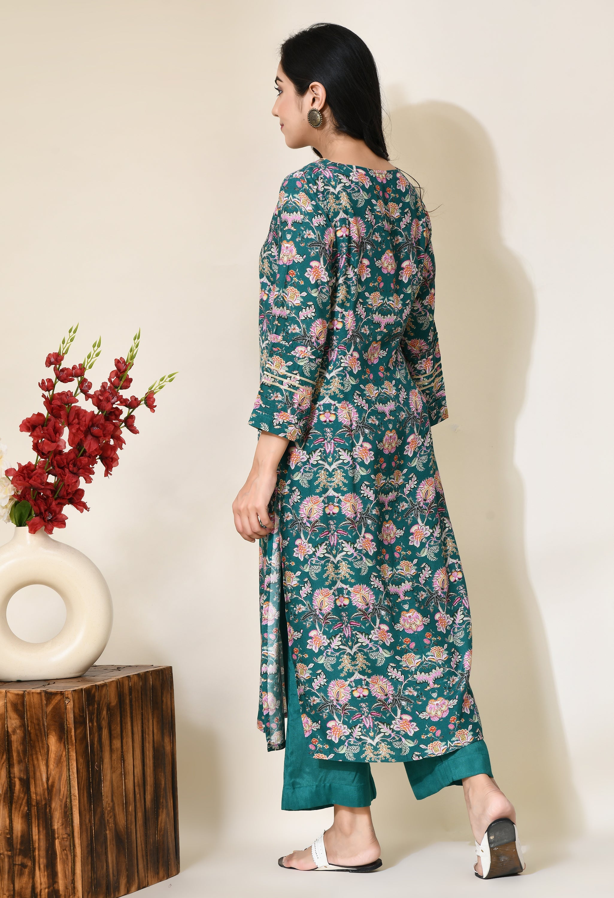 Forest Green Cotton Kurta Set | Green Cotton Kurta Set for women