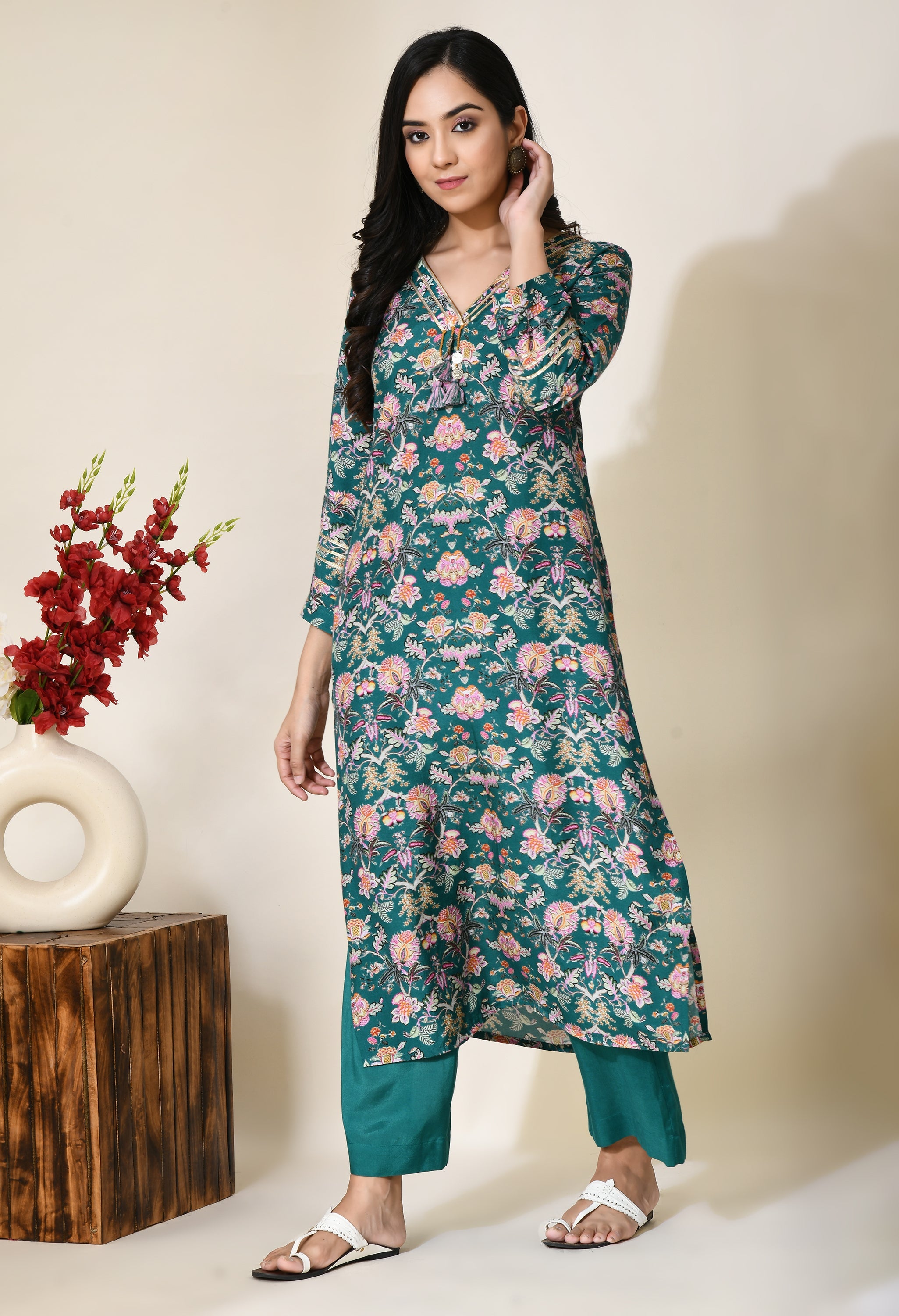 Forest Green Cotton Kurta Set | Green Cotton Kurta Set for women