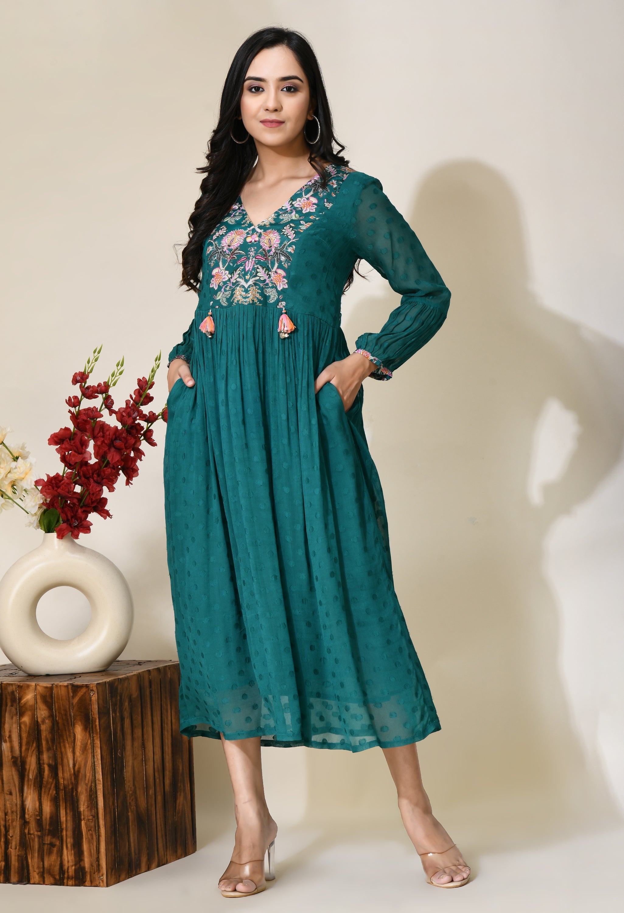 Pine Green Flare Dress | Fit and Flare Green Dress