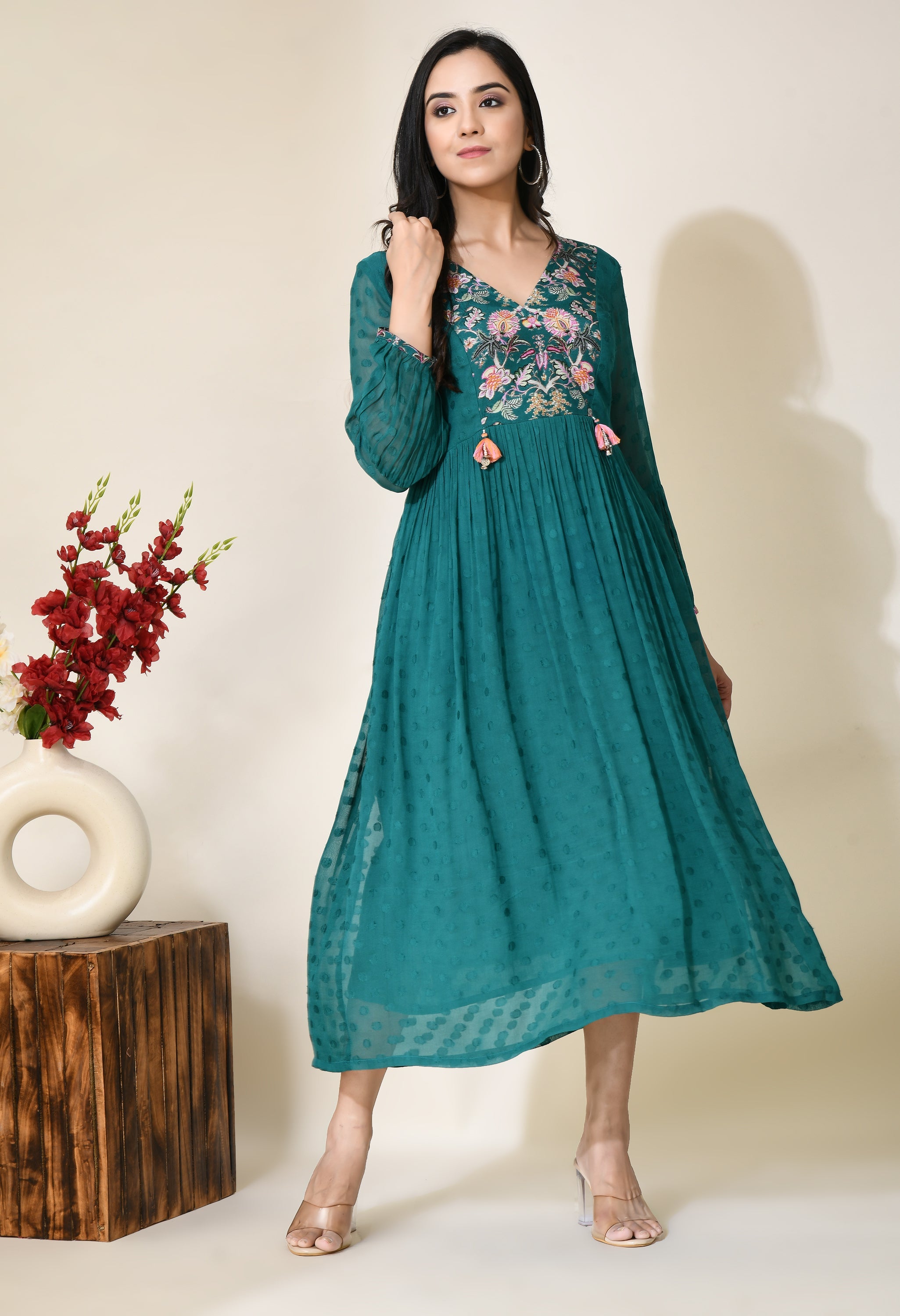 Pine Green Flare Dress | Fit and Flare Green Dress