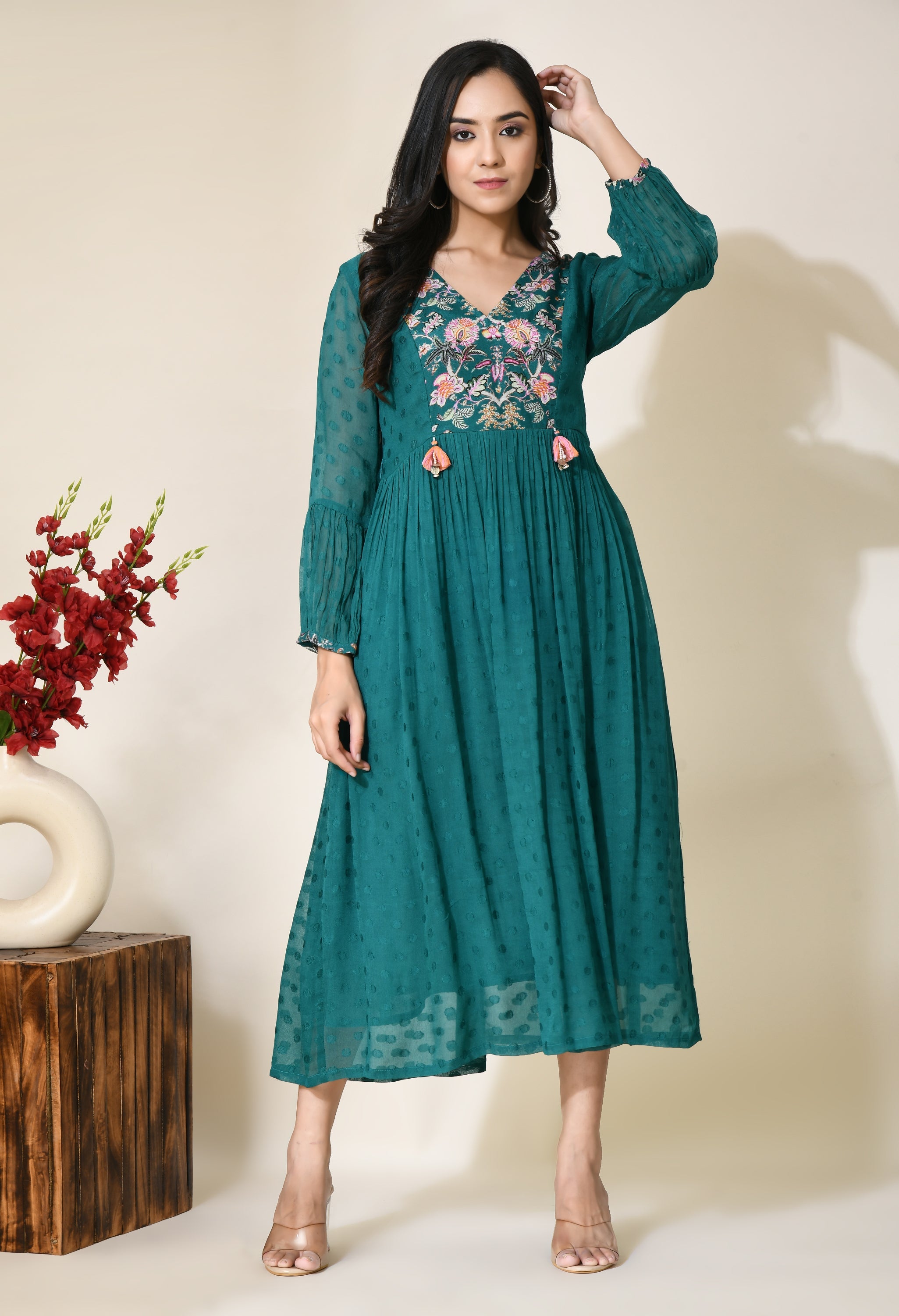 Pine Green Flare Dress | Fit and Flare Green Dress