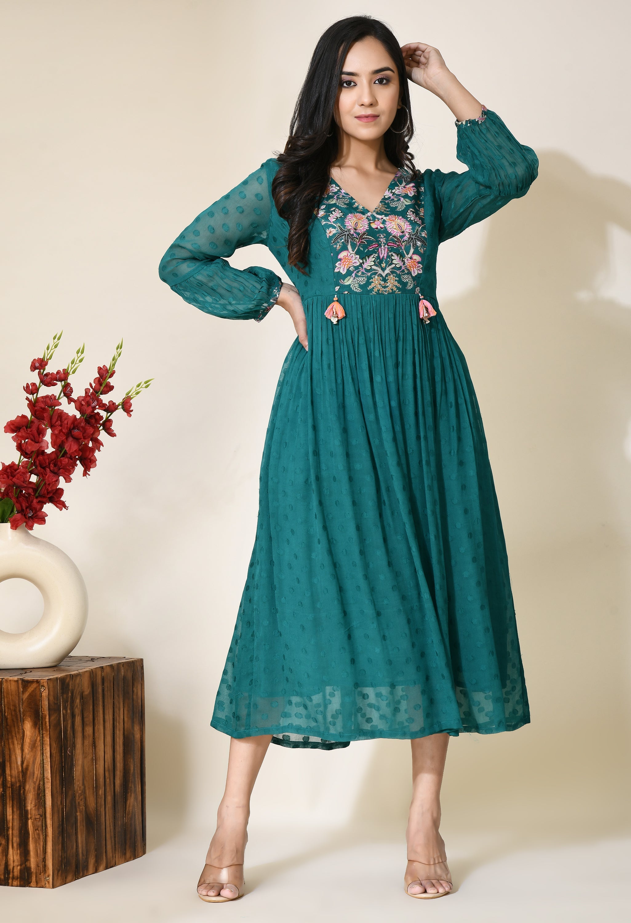 Pine Green Flare Dress | Fit and Flare Green Dress