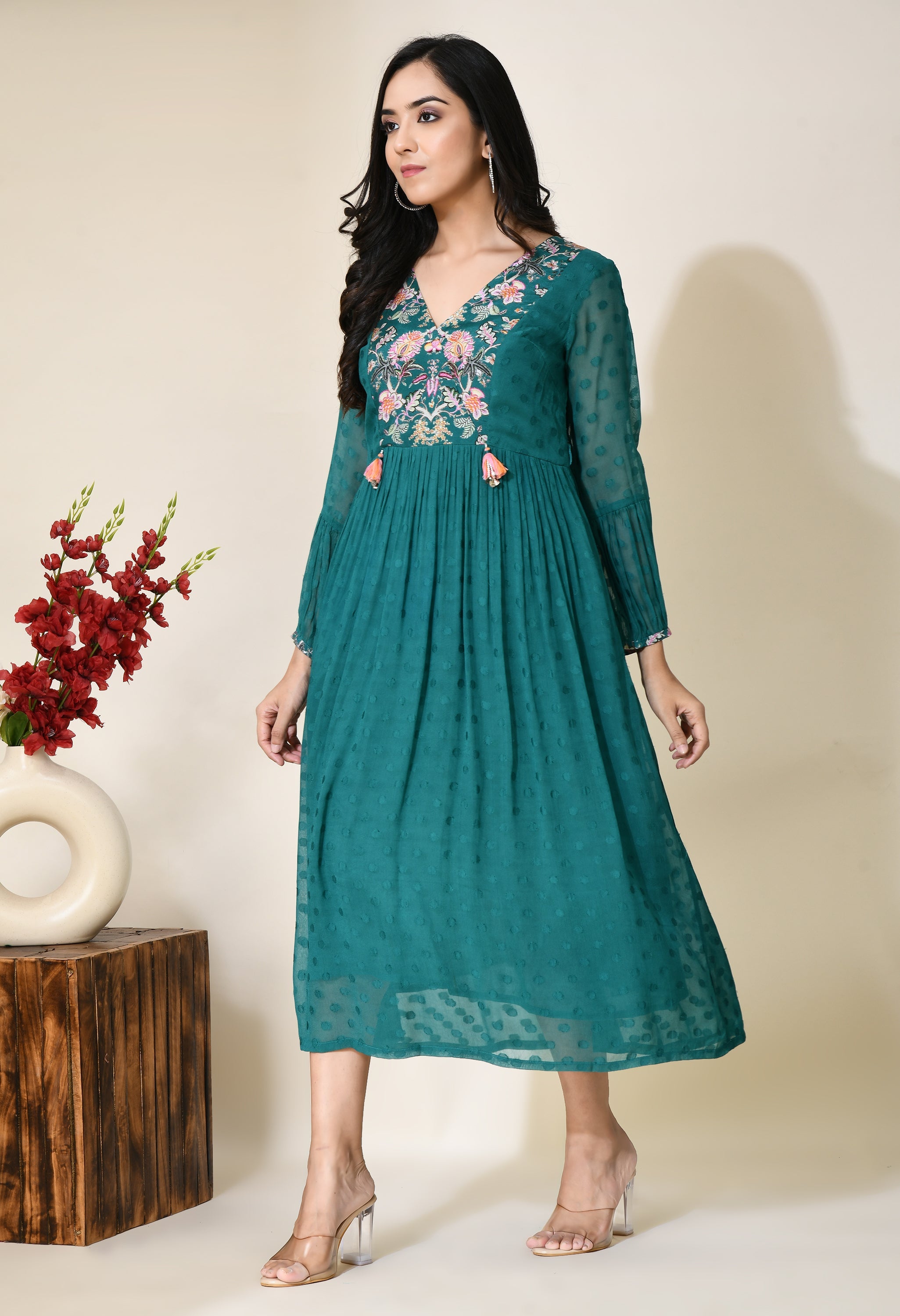 Pine Green Flare Dress | Fit and Flare Green Dress