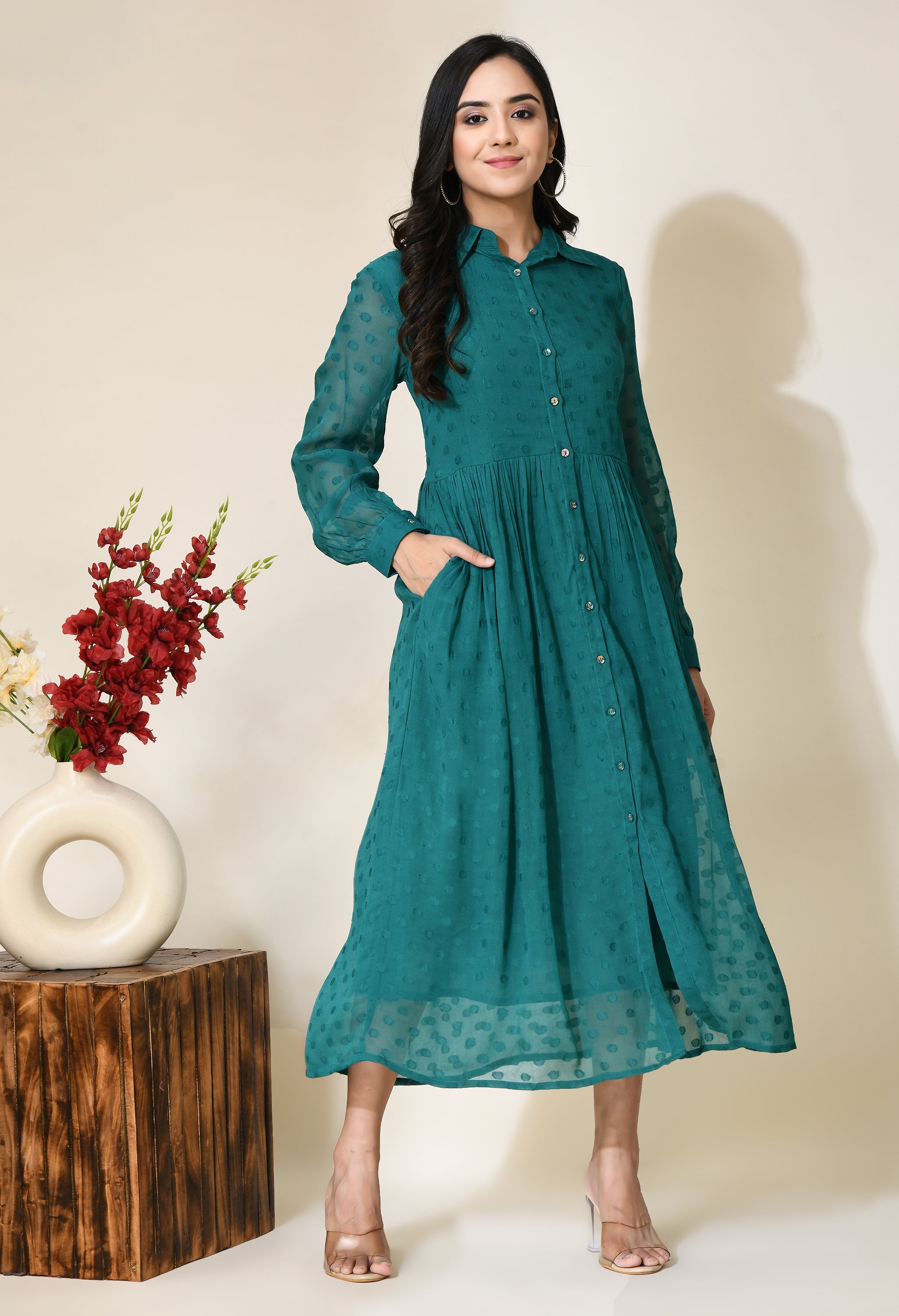 Odika Fit and Flare Green Dress | Women Fit and Flare Green Dress
