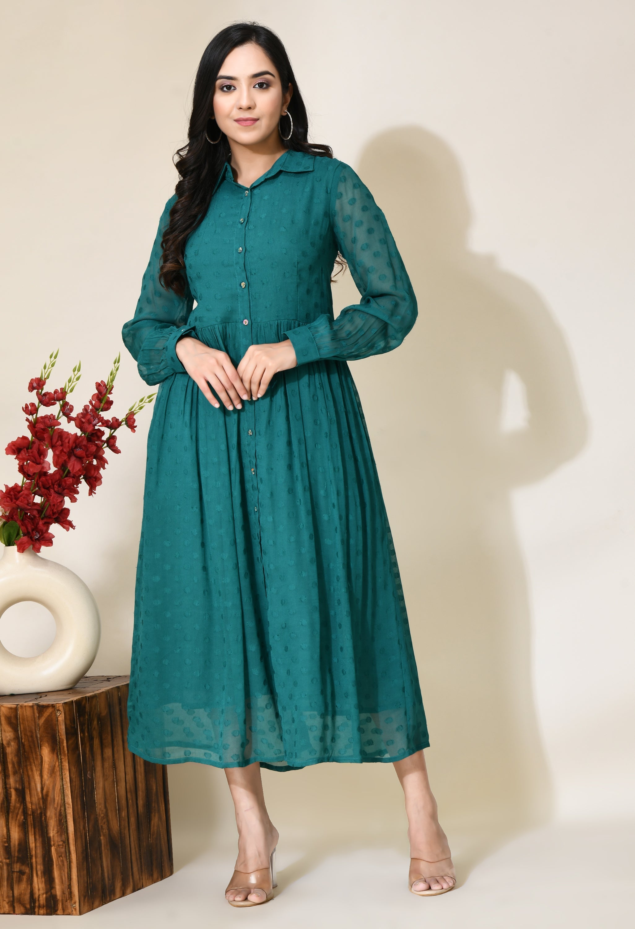 Odika Fit and Flare Green Dress | Women Fit and Flare Green Dress