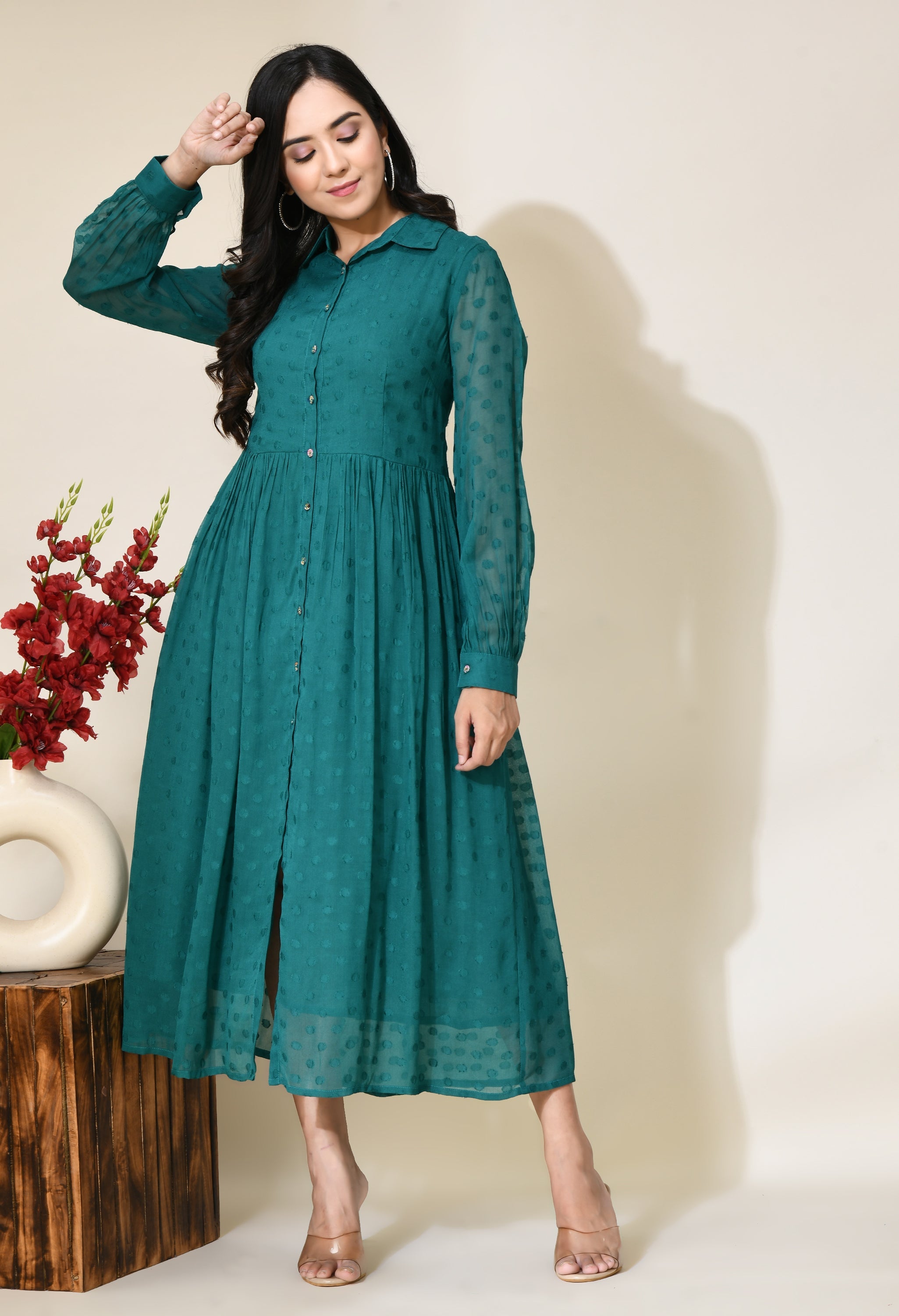Odika Fit and Flare Green Dress | Women Fit and Flare Green Dress