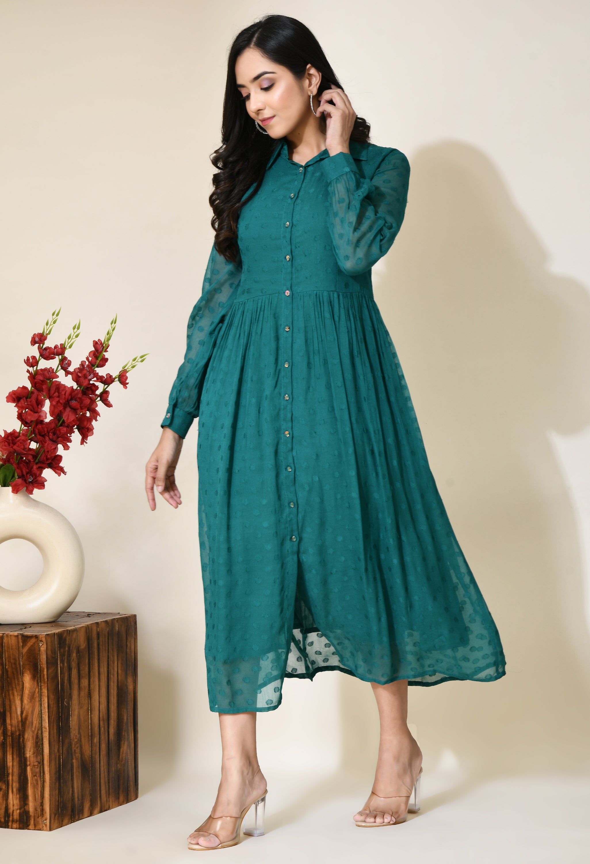 Odika Fit and Flare Green Dress | Women Fit and Flare Green Dress