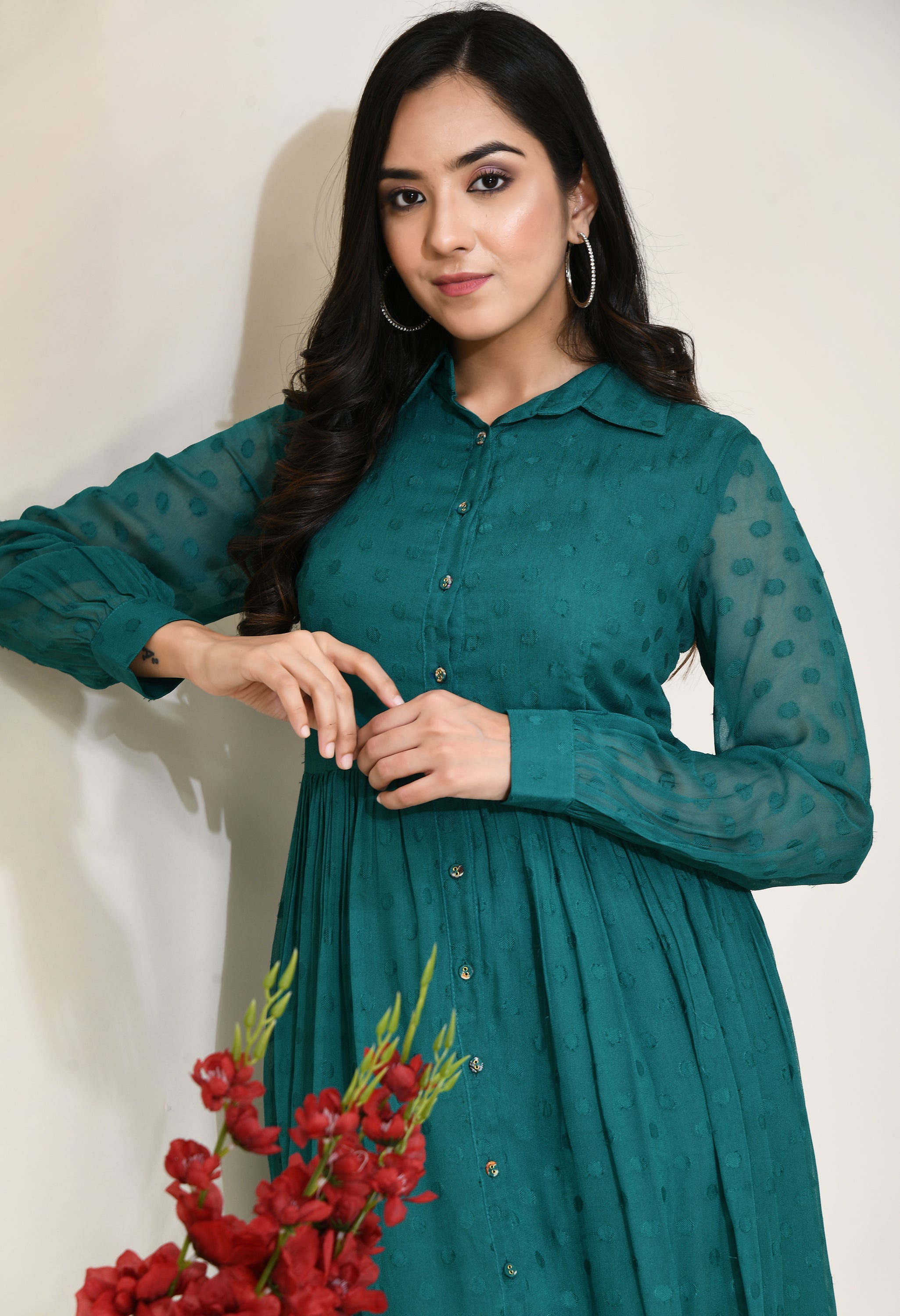 Odika Fit and Flare Green Dress | Women Fit and Flare Green Dress