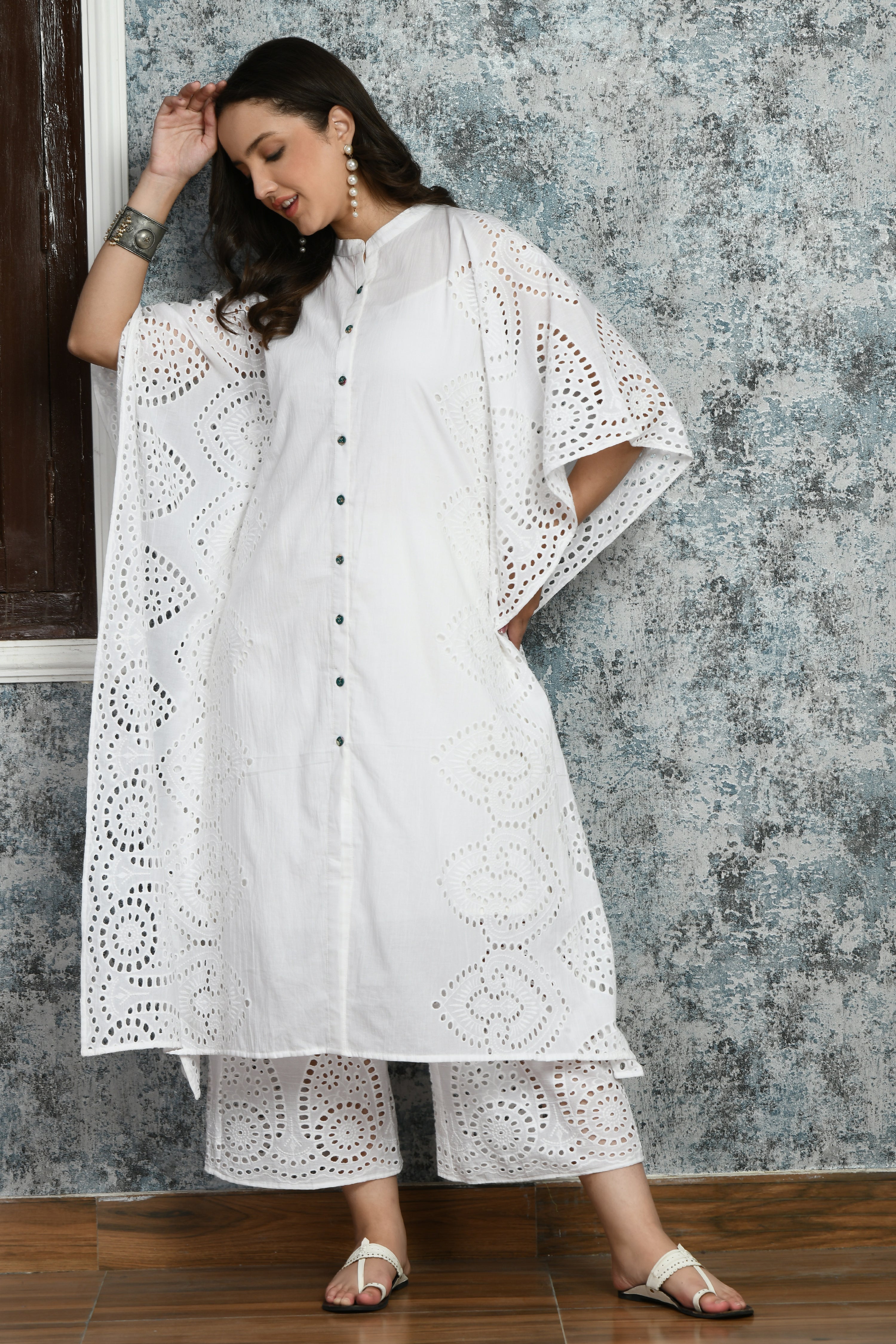 Milky White Kaftan Set | Kaftan Kurti Set For Women