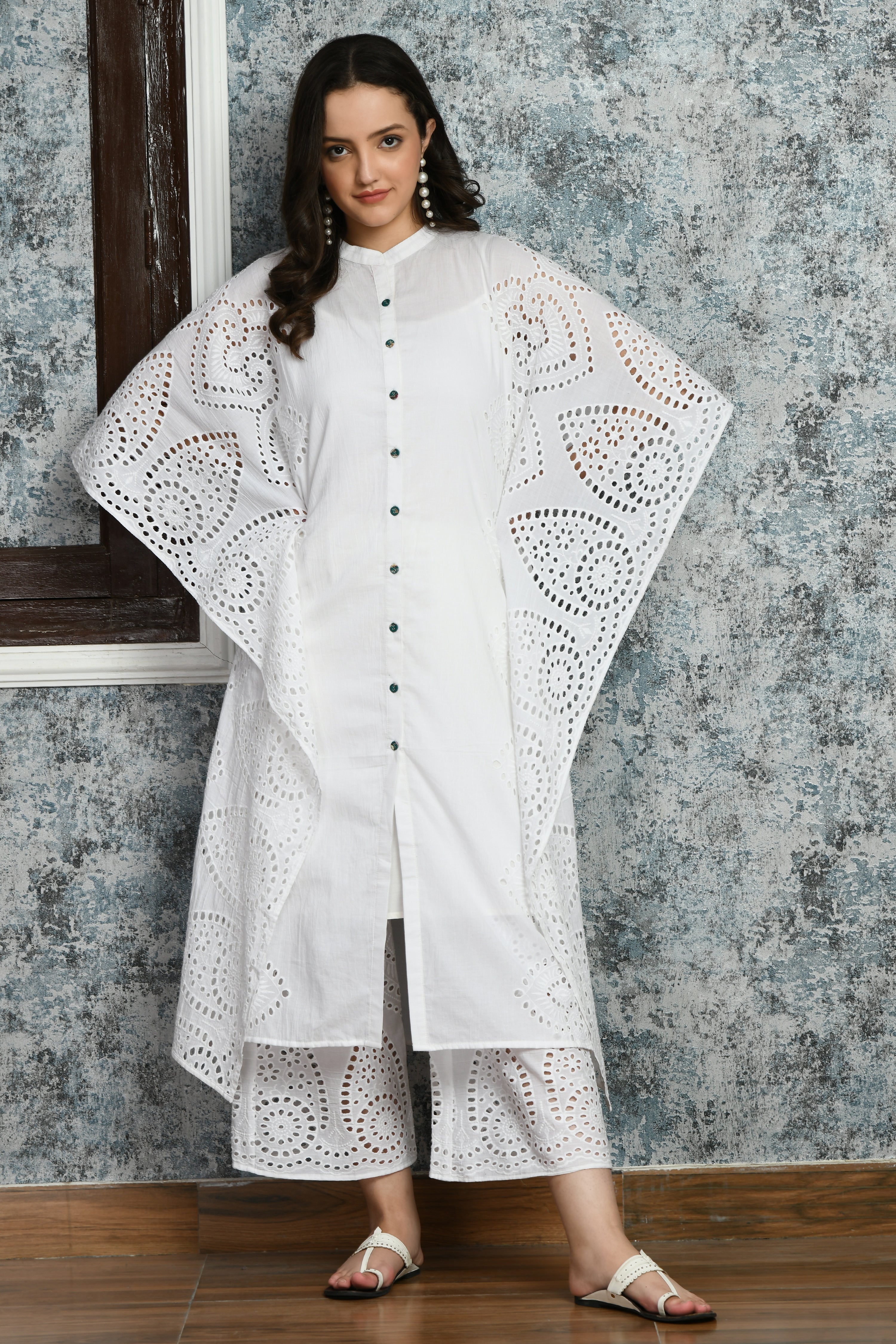 Milky White Kaftan Set | Kaftan Kurti Set For Women