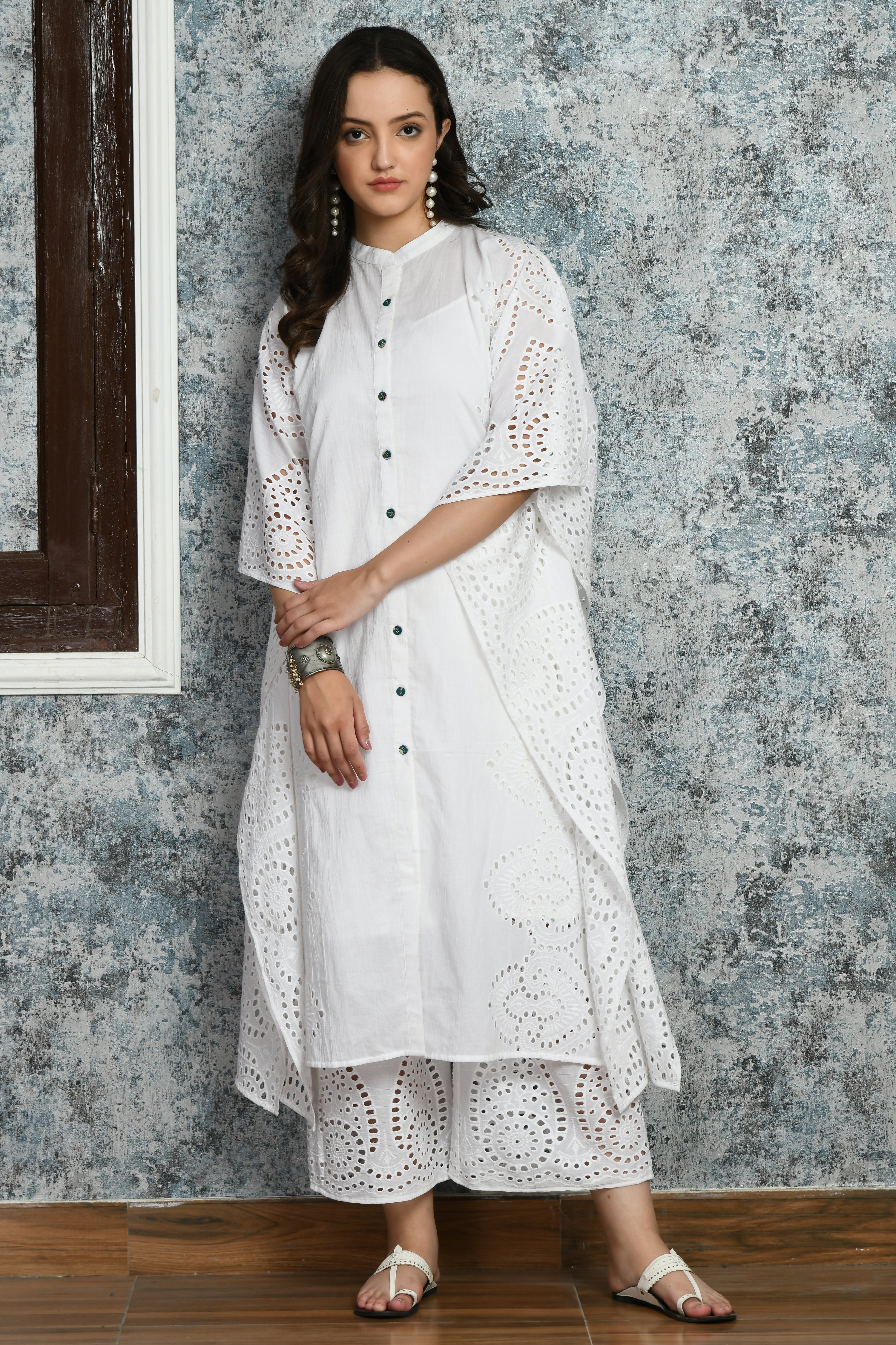 Milky White Kaftan Set | Kaftan Kurti Set For Women