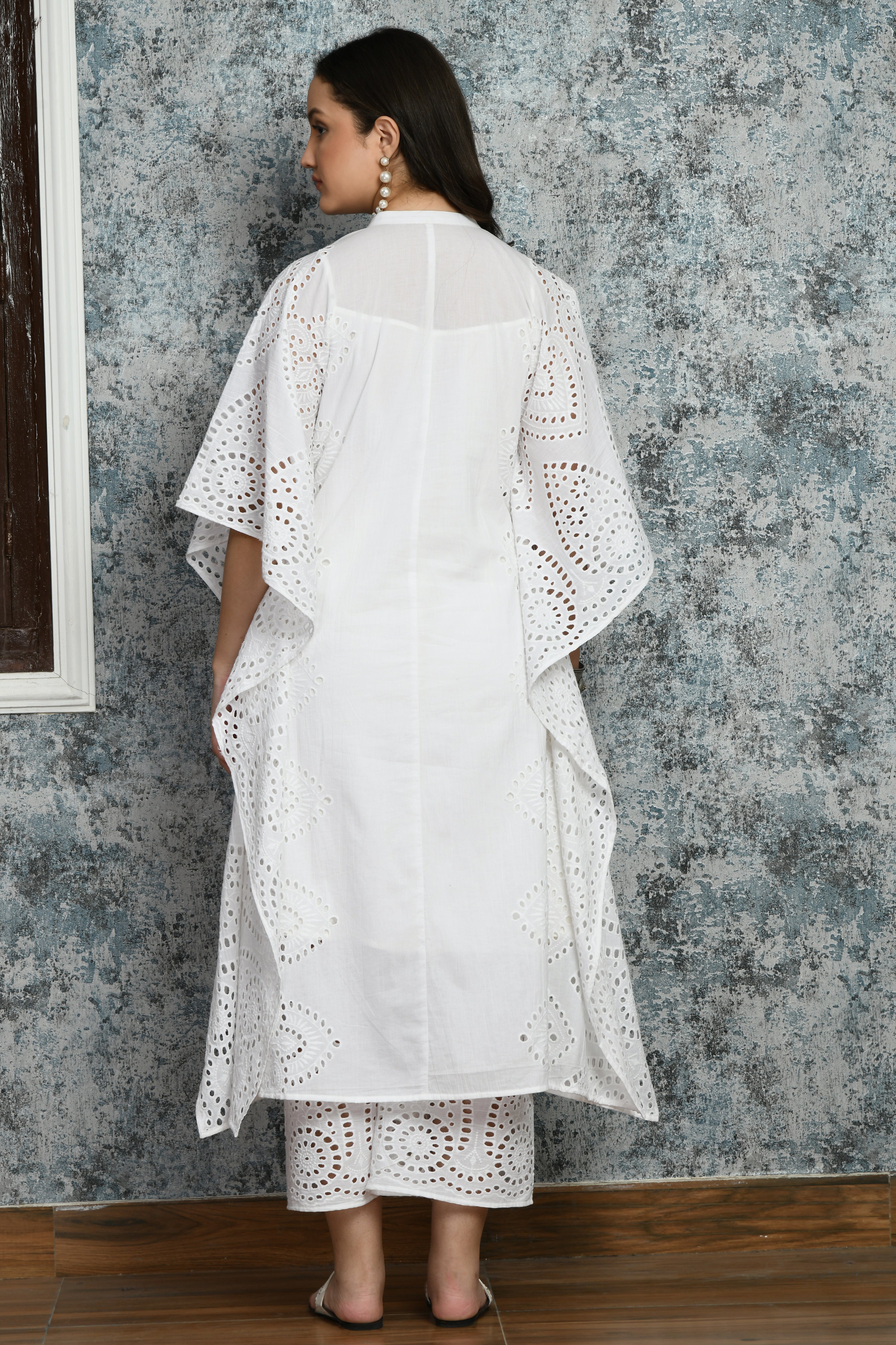 Milky White Kaftan Set | Kaftan Kurti Set For Women