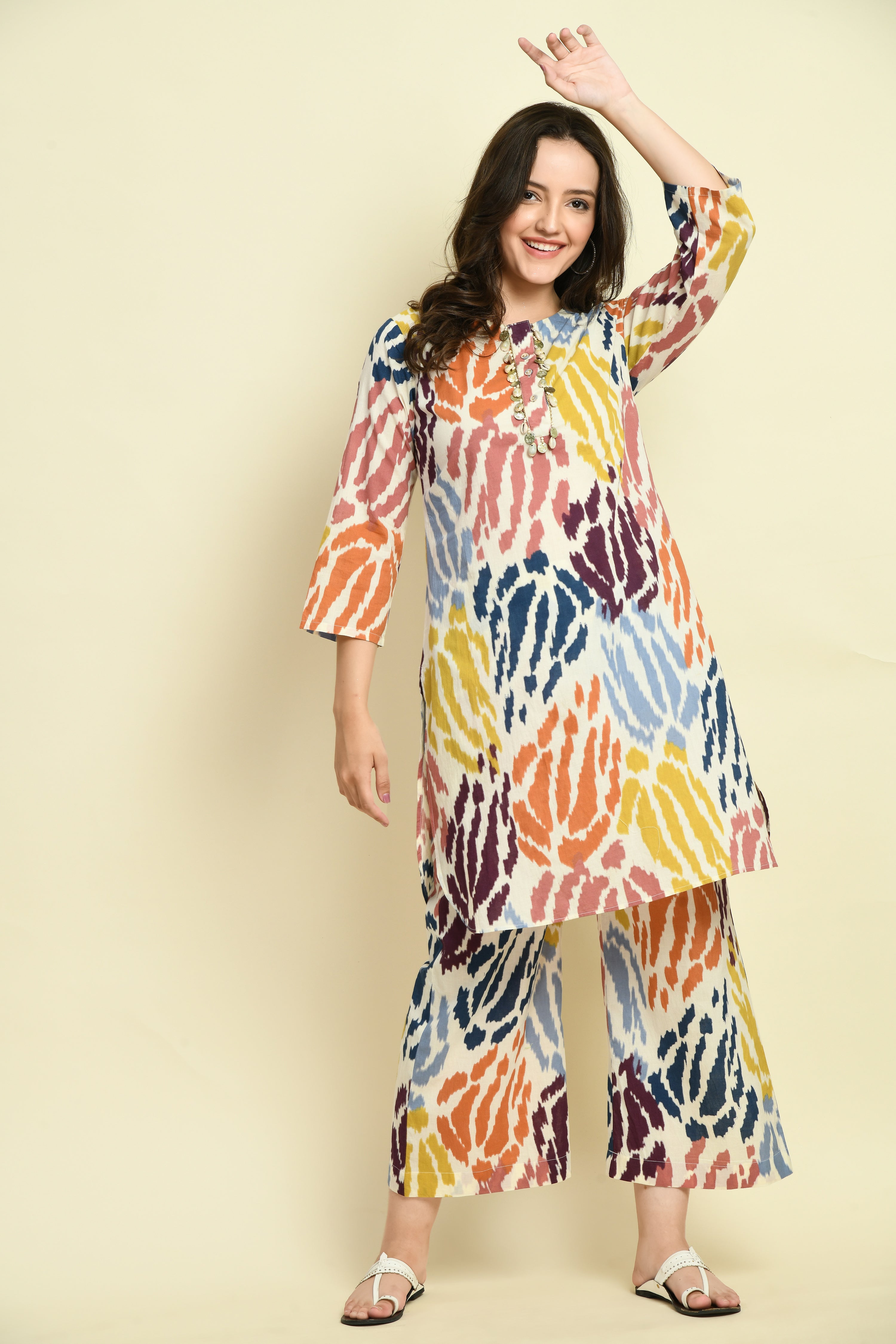 Sea Shell Cotton Straight Kurta Set| Print Straight Kurta Pant Set