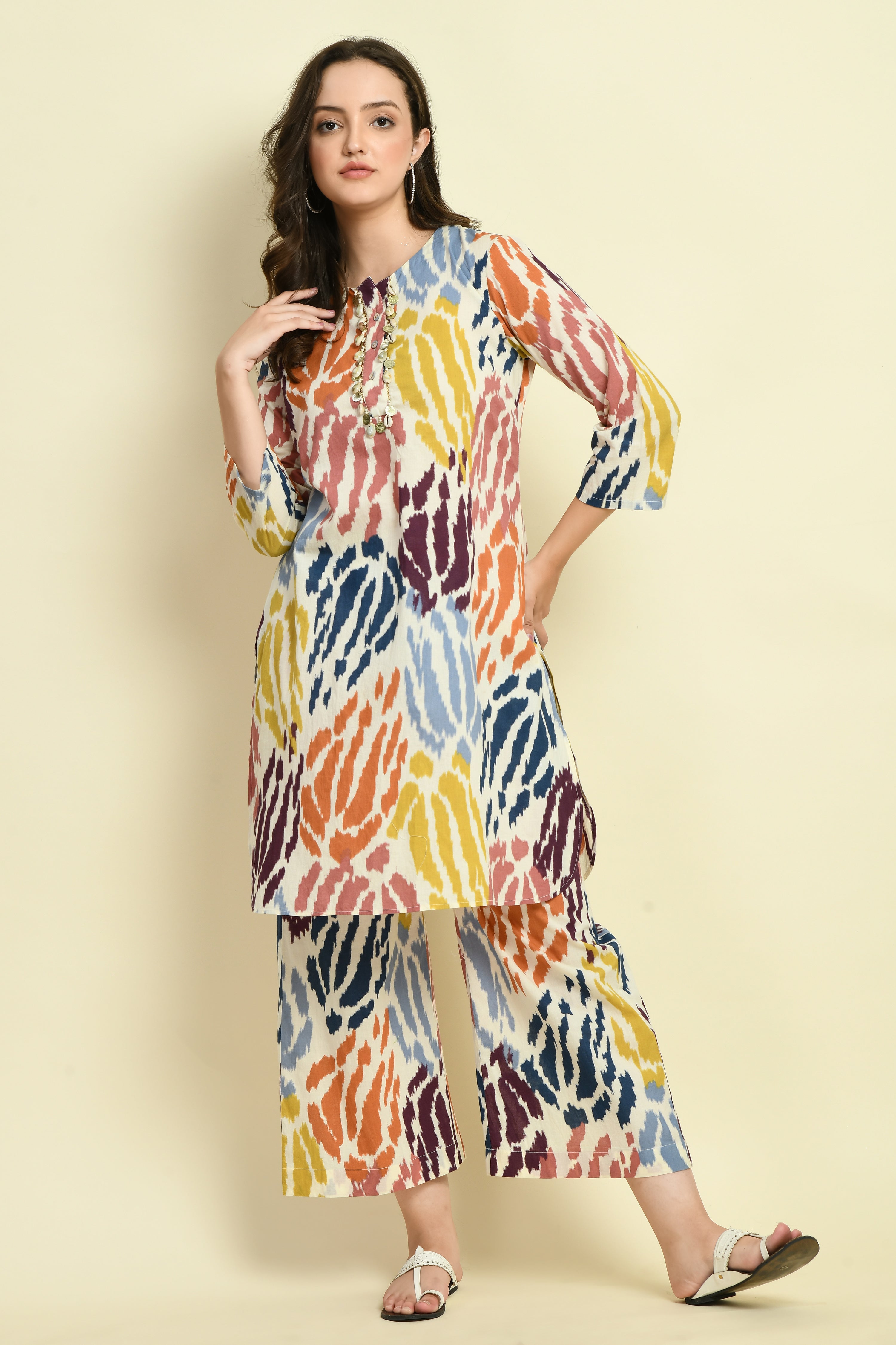 Sea Shell Cotton Straight Kurta Set| Print Straight Kurta Pant Set