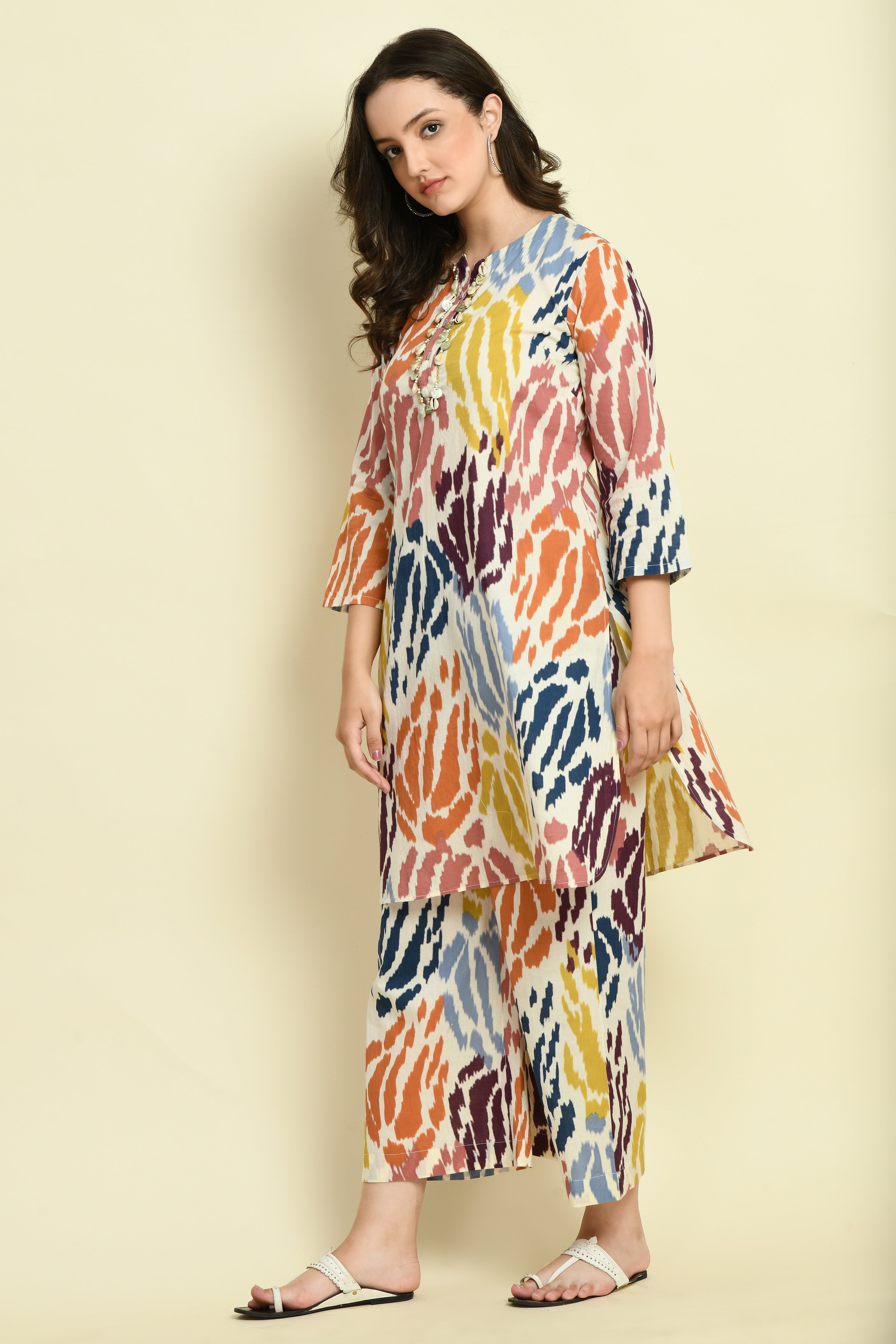 Sea Shell Cotton Straight Kurta Set| Print Straight Kurta Pant Set