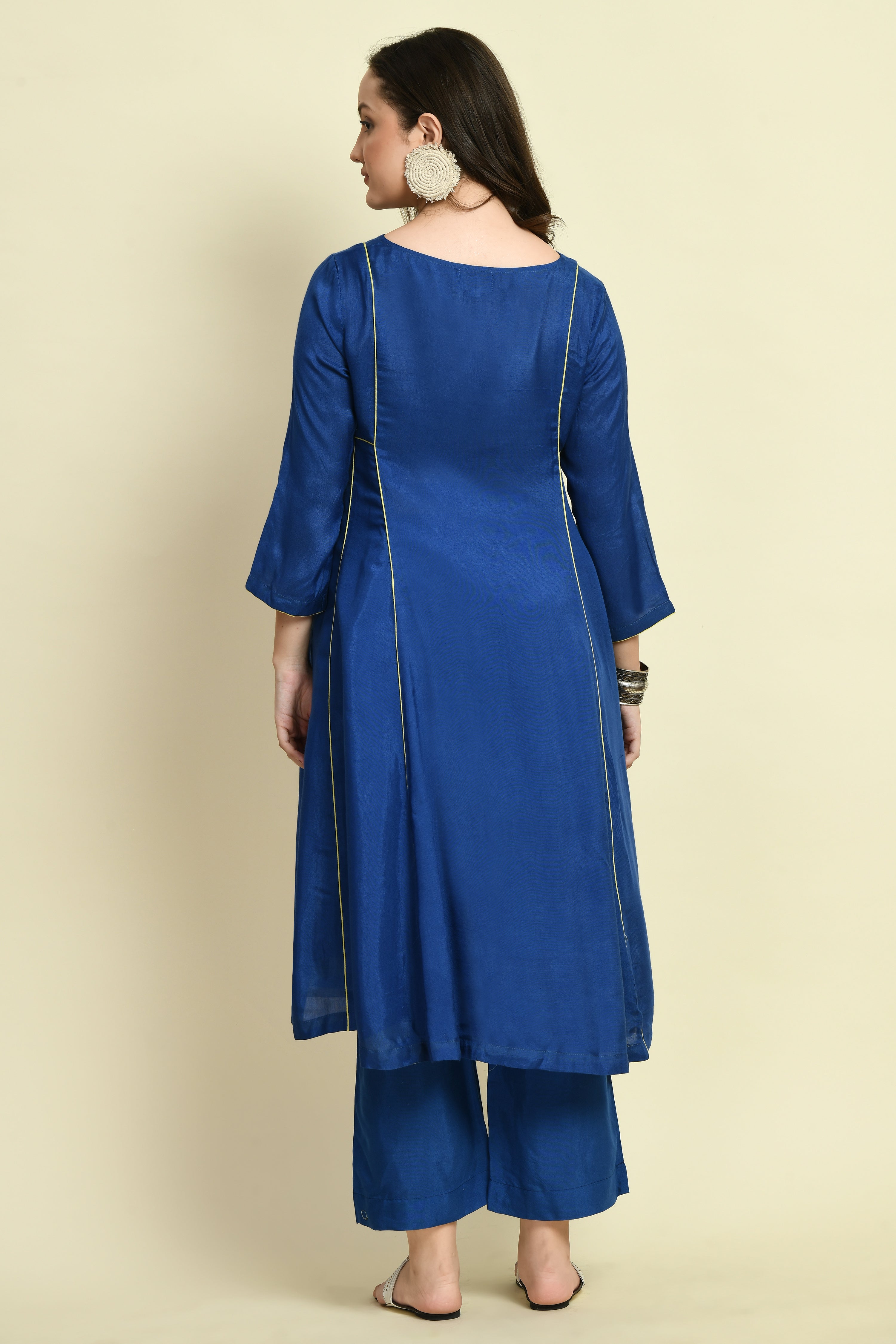 Royal Blue Panel Kurta Set | Blue Kurta Set For Women