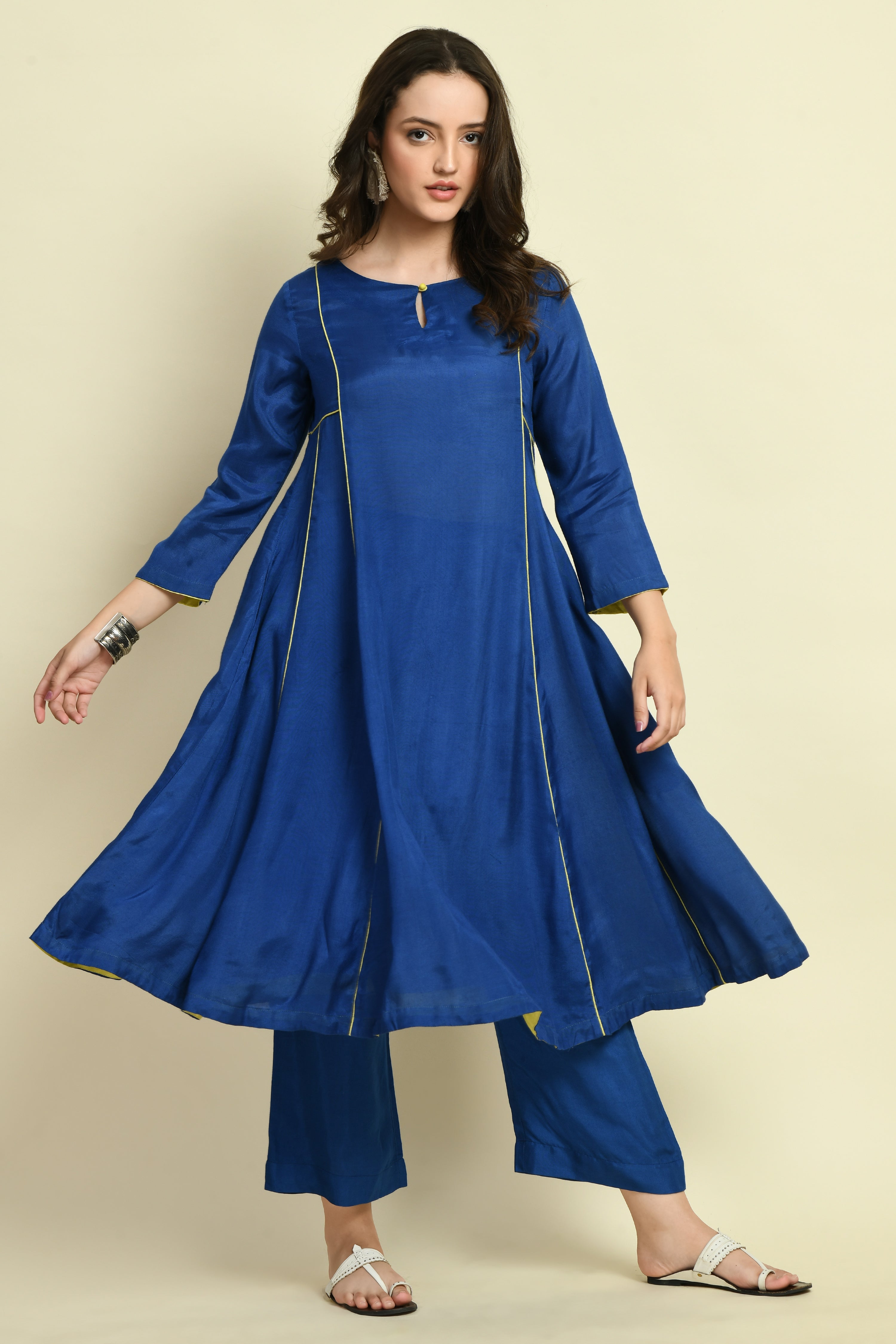Royal Blue Panel Kurta Set | Blue Kurta Set For Women
