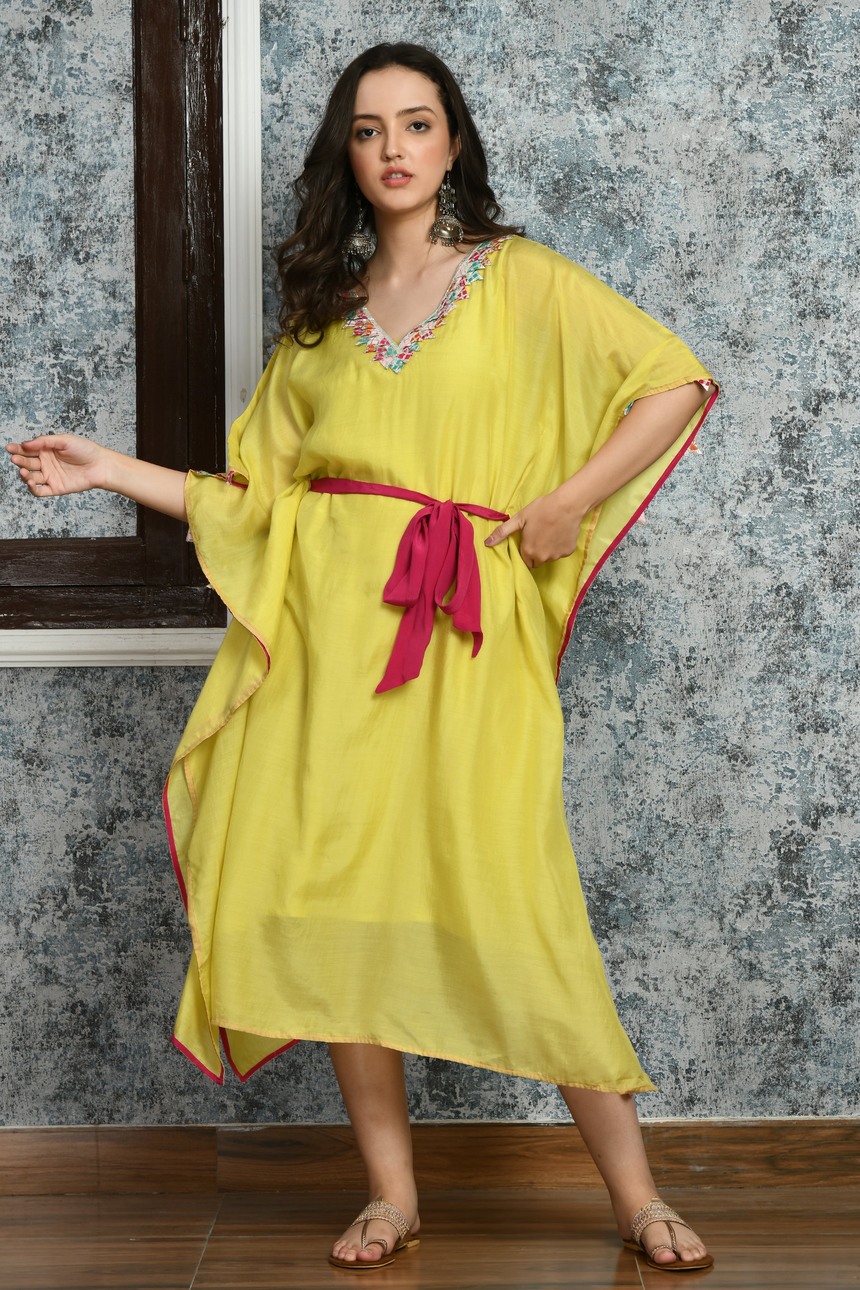 Lime Silk Kaftan | Silk Kaftan for Women