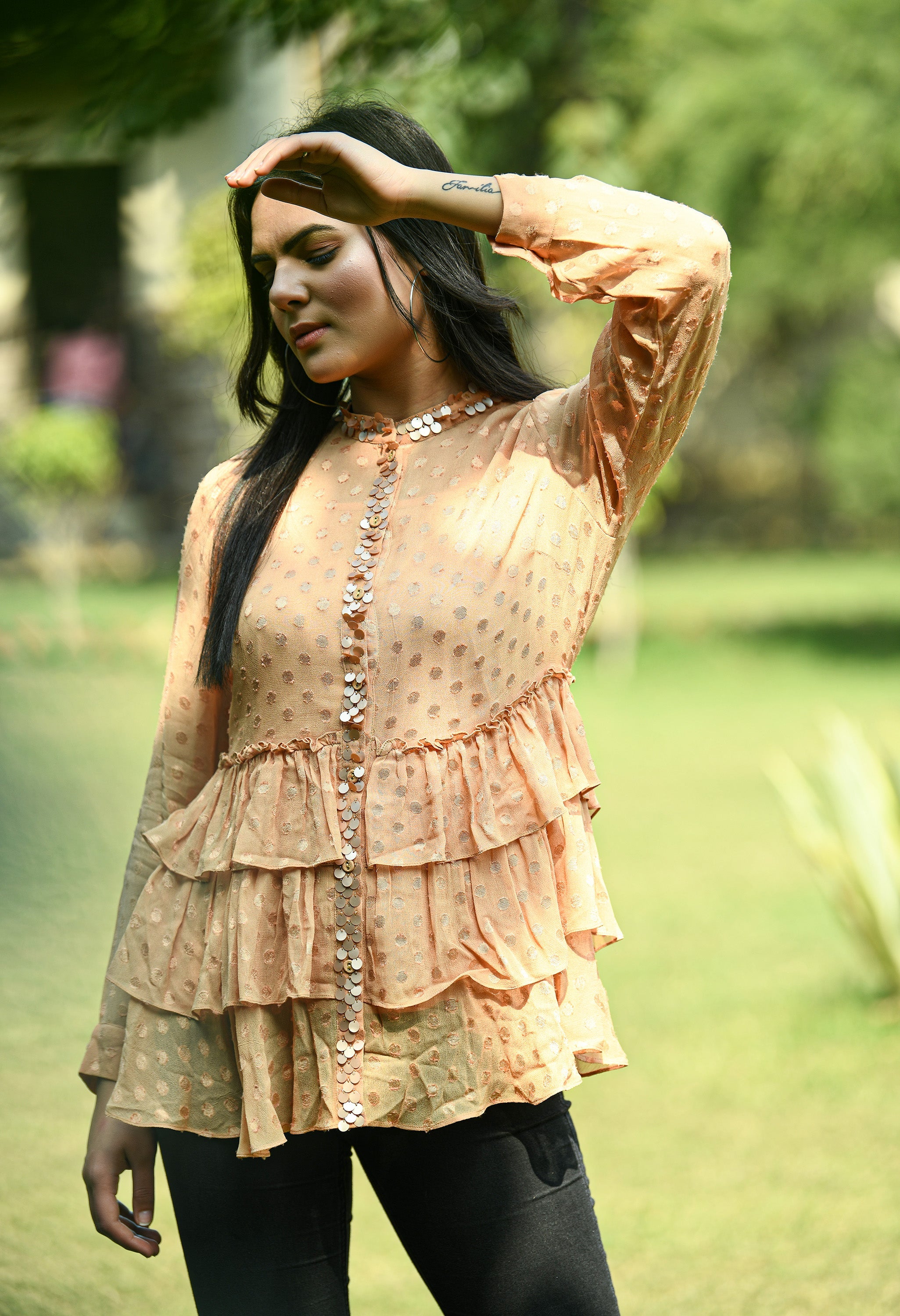 Almond Brown Three Layer Top | Women Brown Tops Online