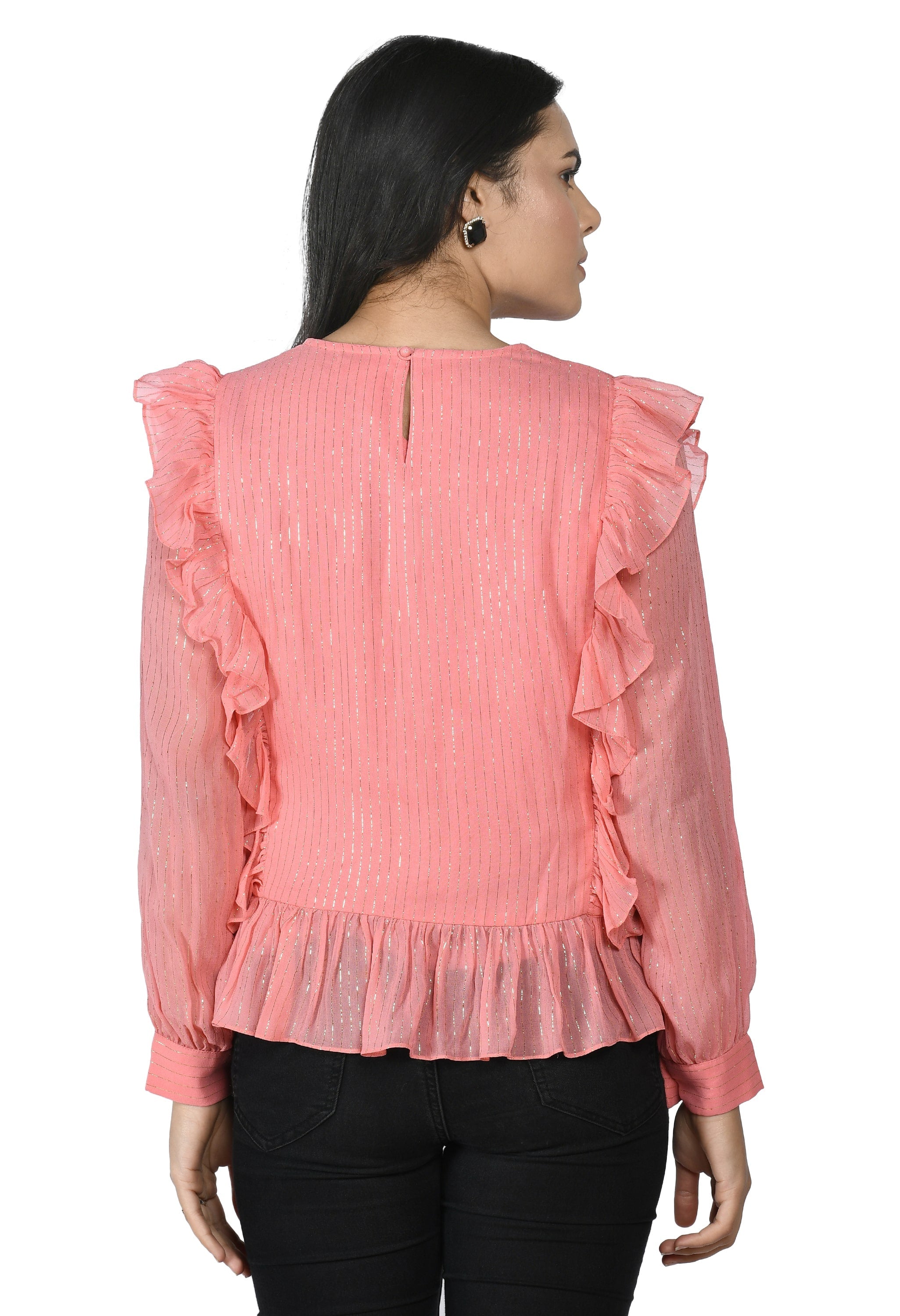 Peach Pintuck Lurex Top | Pink Lurex Top for Women