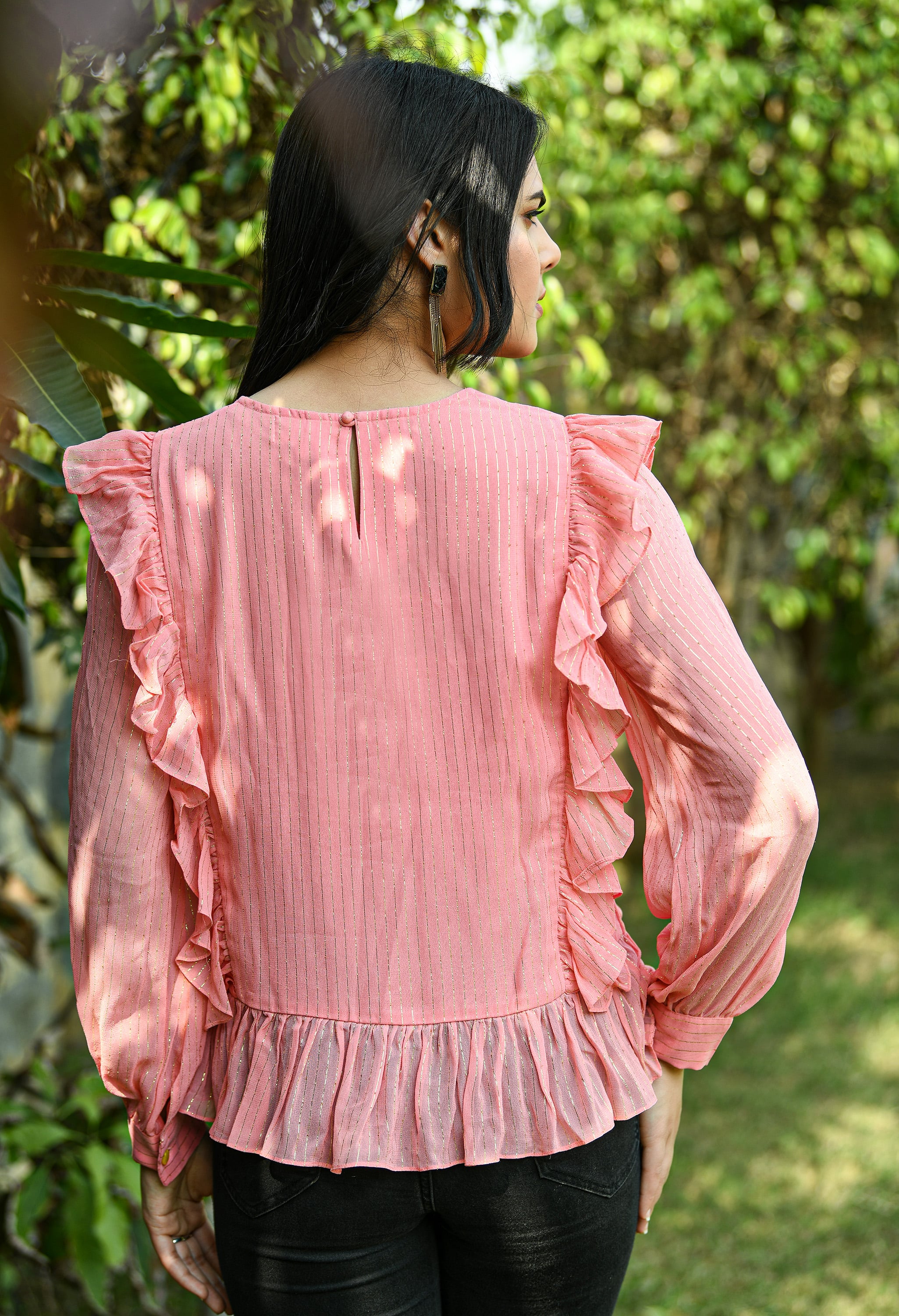 Peach Pintuck Lurex Top | Pink Lurex Top for Women