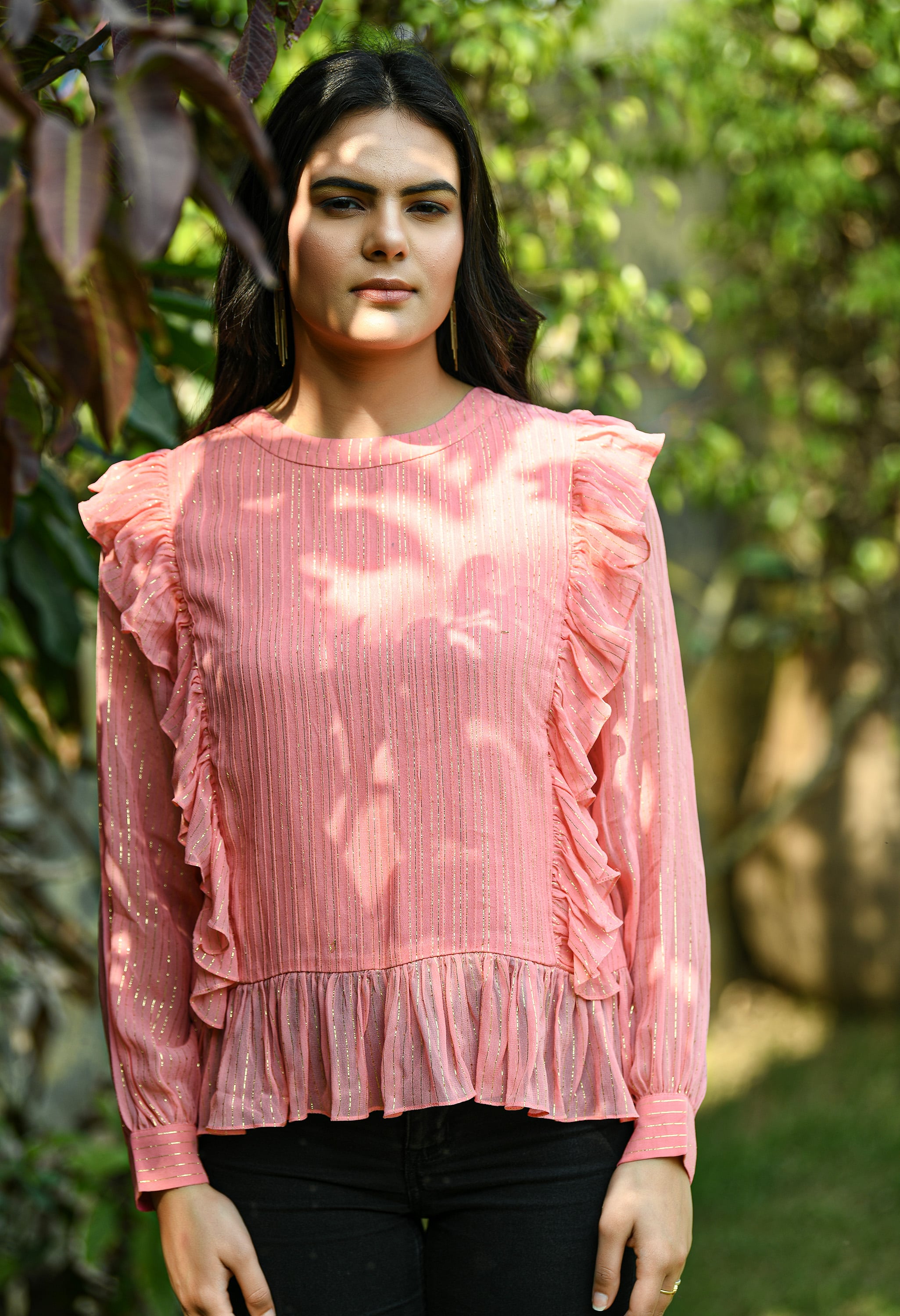 Peach Pintuck Lurex Top | Pink Lurex Top for Women