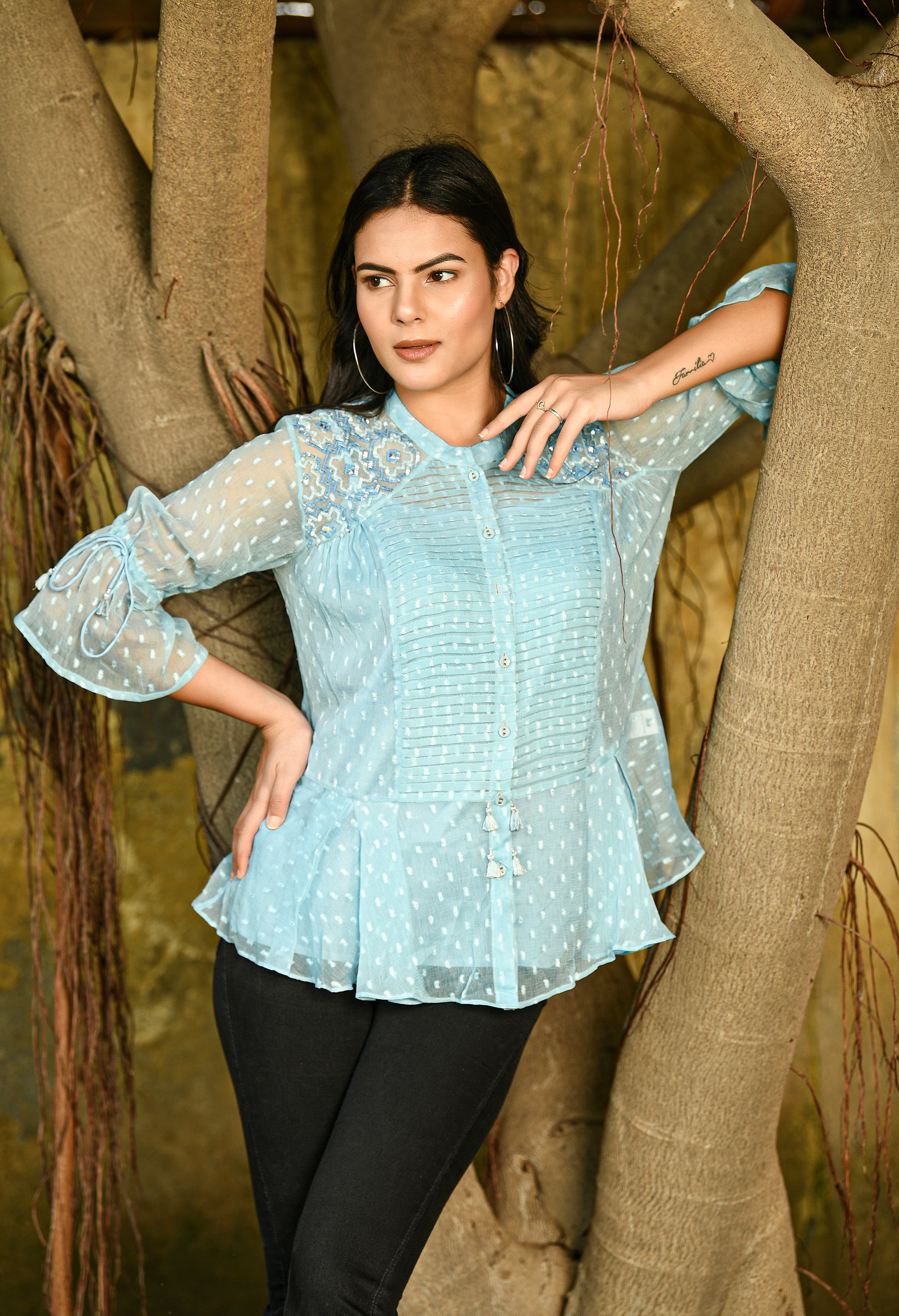 Label Chiffon Top | Label Sky Blue Chiffon Top – SEEDS OF FUSION
